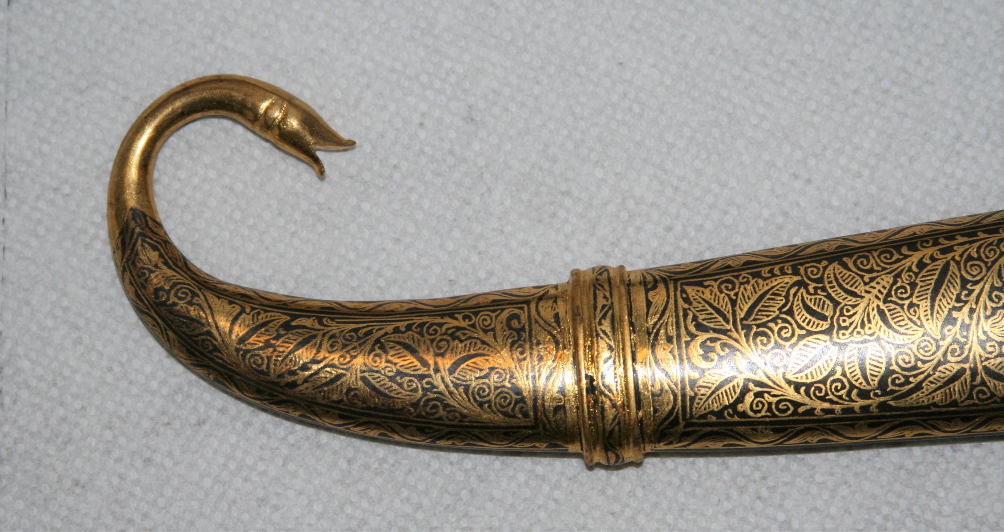 Magnificent Richly Decorated 1920s Damascened Rajput Dagger with Gold Work For Sale 5