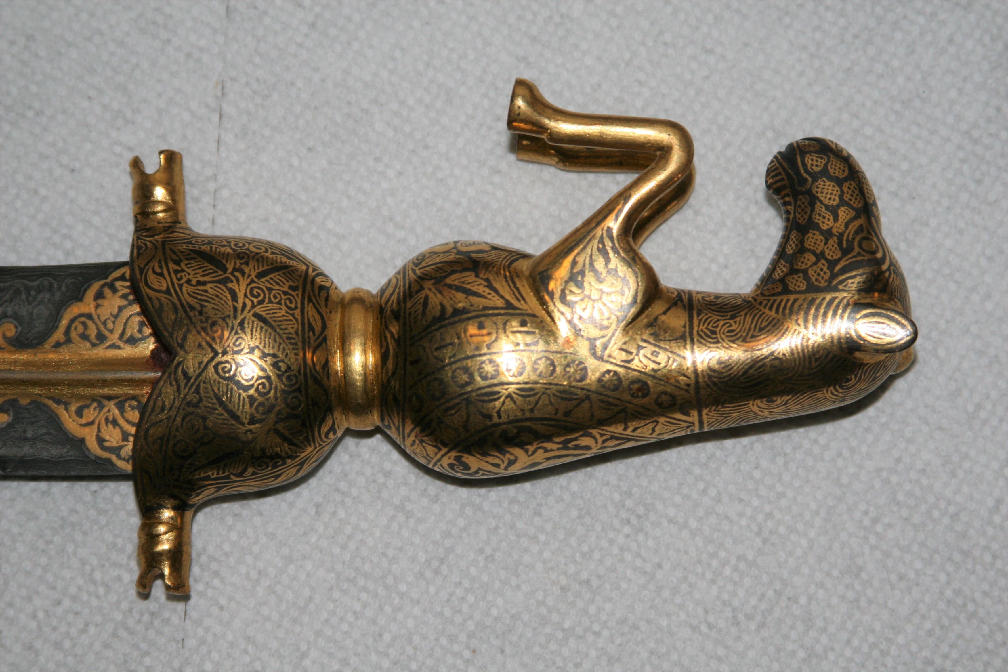 20th Century Magnificent Richly Decorated 1920s Damascened Rajput Dagger with Gold Work For Sale