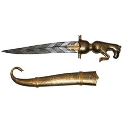 Magnificent Richly Decorated 1920s Damascened Rajput Dagger with Gold Work