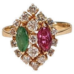 Magnificent Ring 18K Gold, Emerald, Ruby & Brilliant-Cut Diamonds