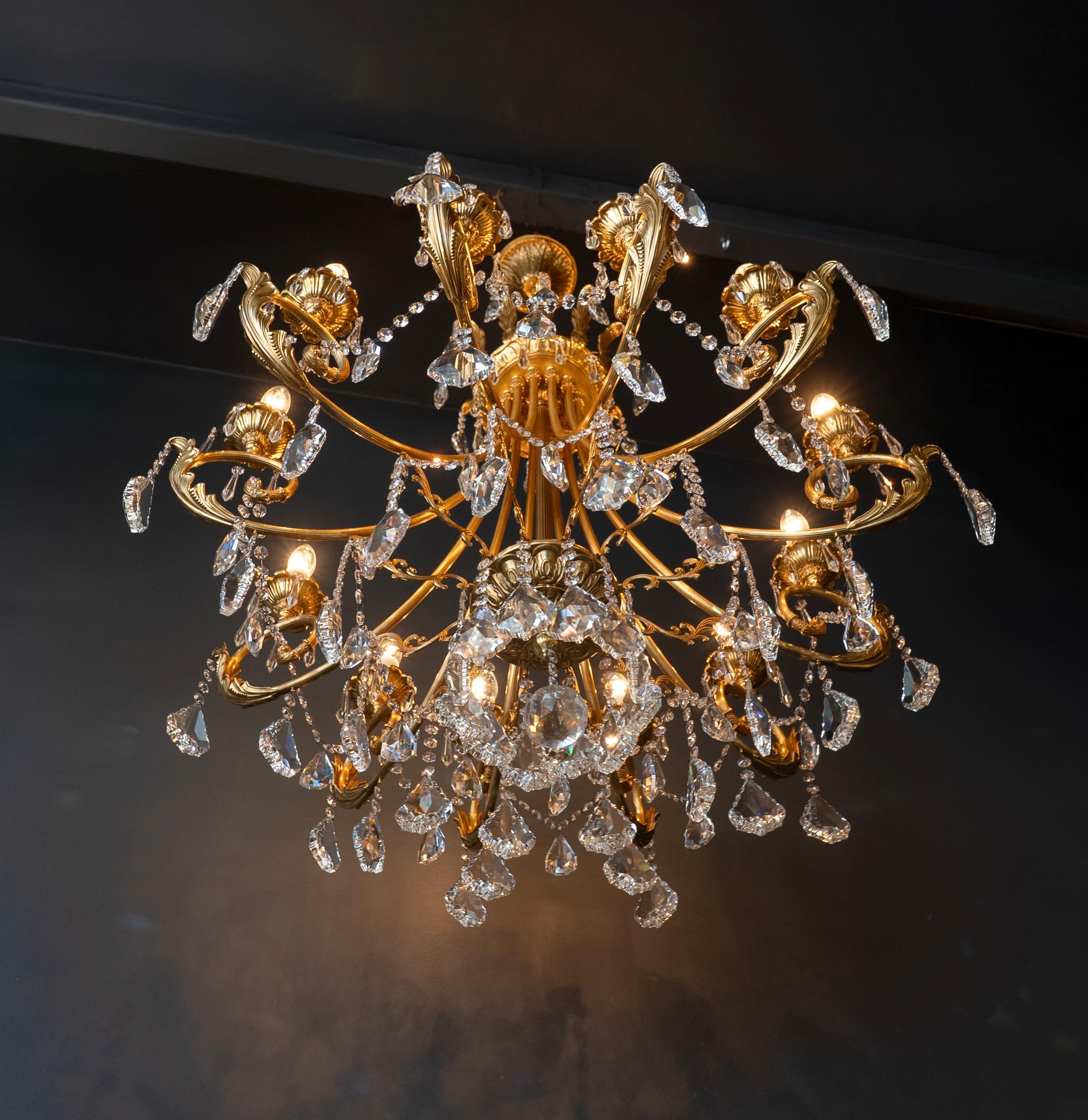 Magnífica Araña Rococó Latón Cristal Art Decó Luz Nuevo Estilo Antiguo en venta 5