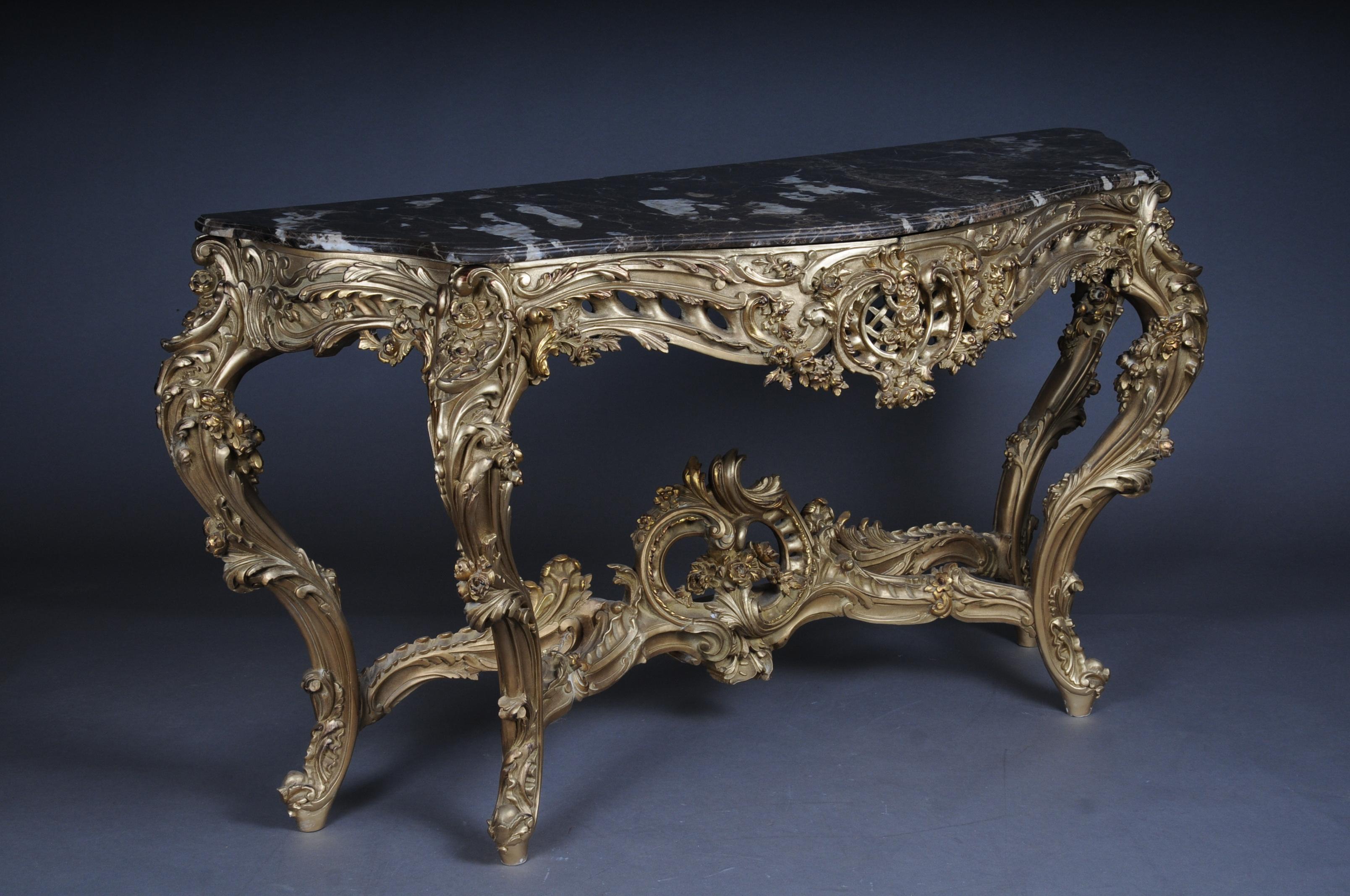 French Magnificent Rococo Mirror Console / Sideboard, Gold Beech Wood, Gilt For Sale