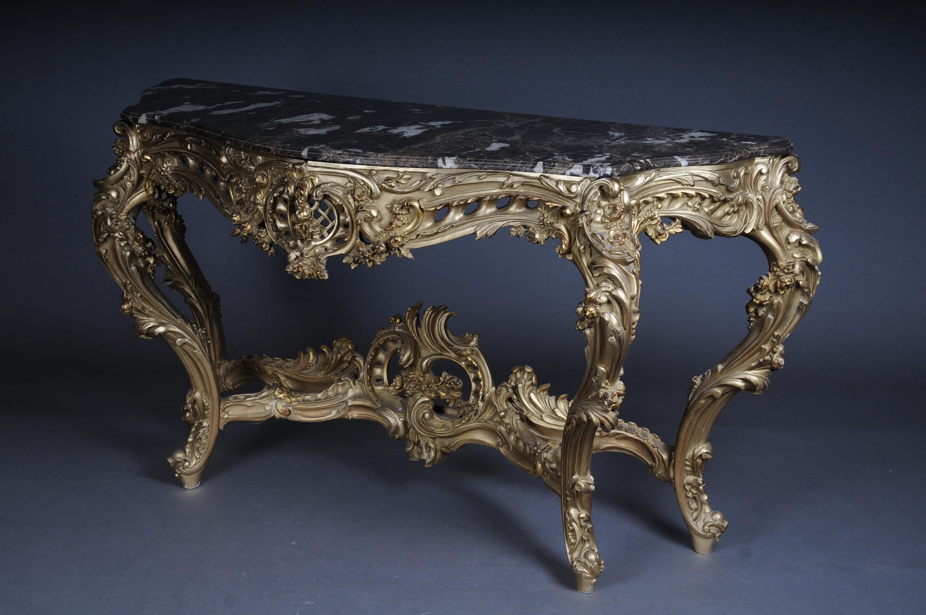 Hand-Carved Magnificent Rococo Mirror Console / Sideboard, Gold Beech Wood, Gilt For Sale