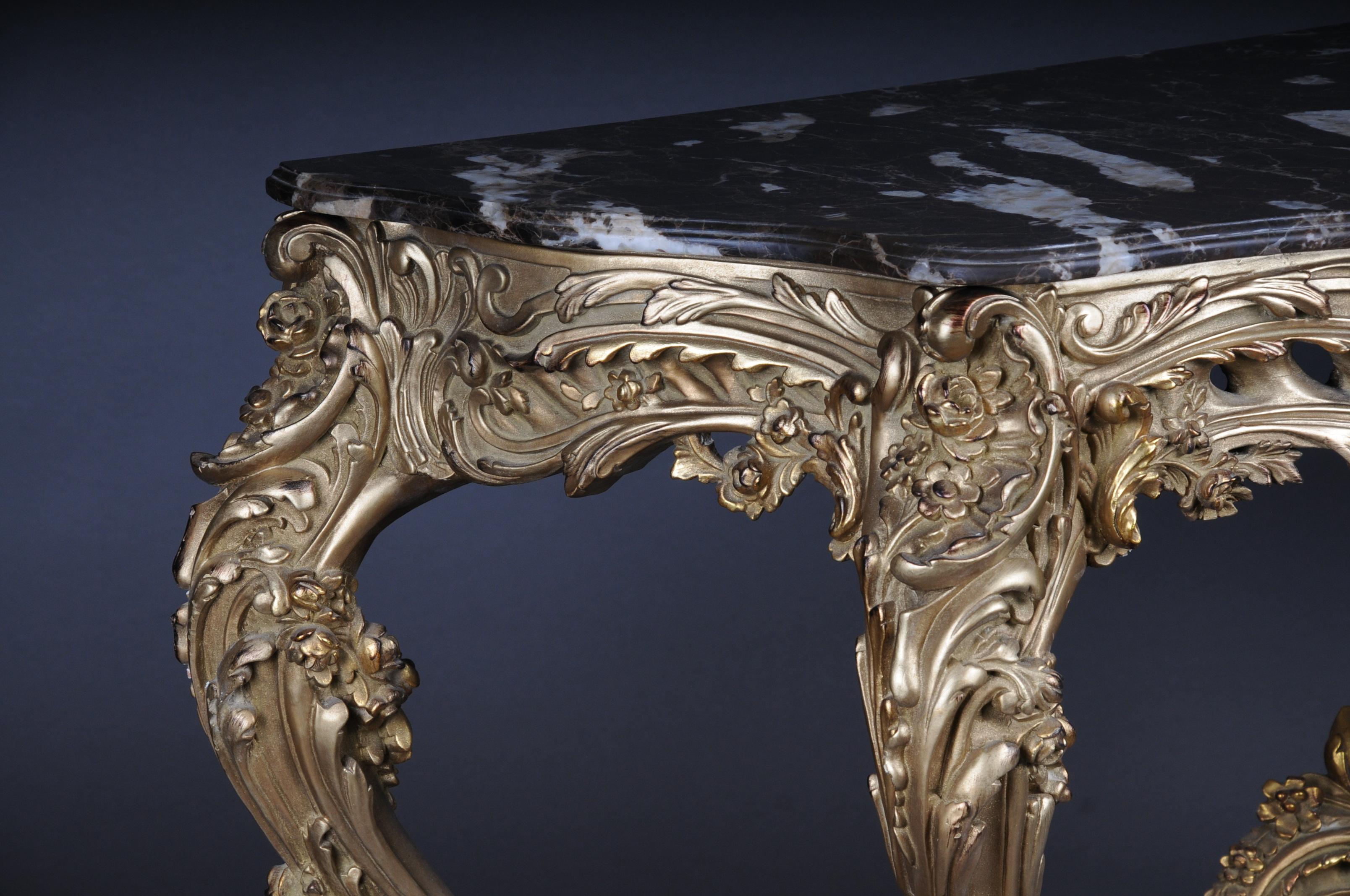 Miroir Magnifique console / buffet rococo à miroir, bois de hêtre doré et doré en vente