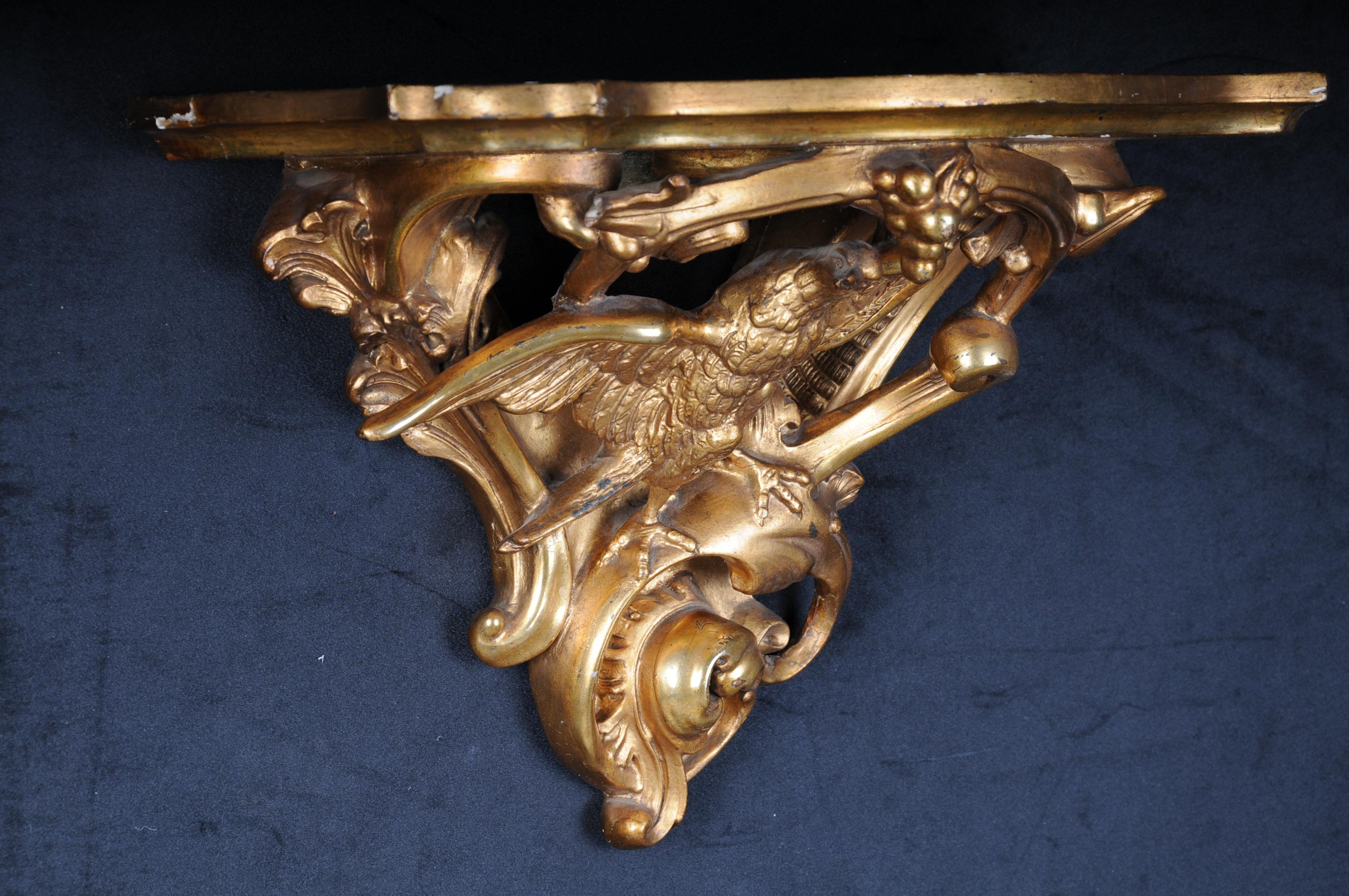 Mid-19th Century Magnificent Rococo Wall Console with Eagle, Gilded For Sale