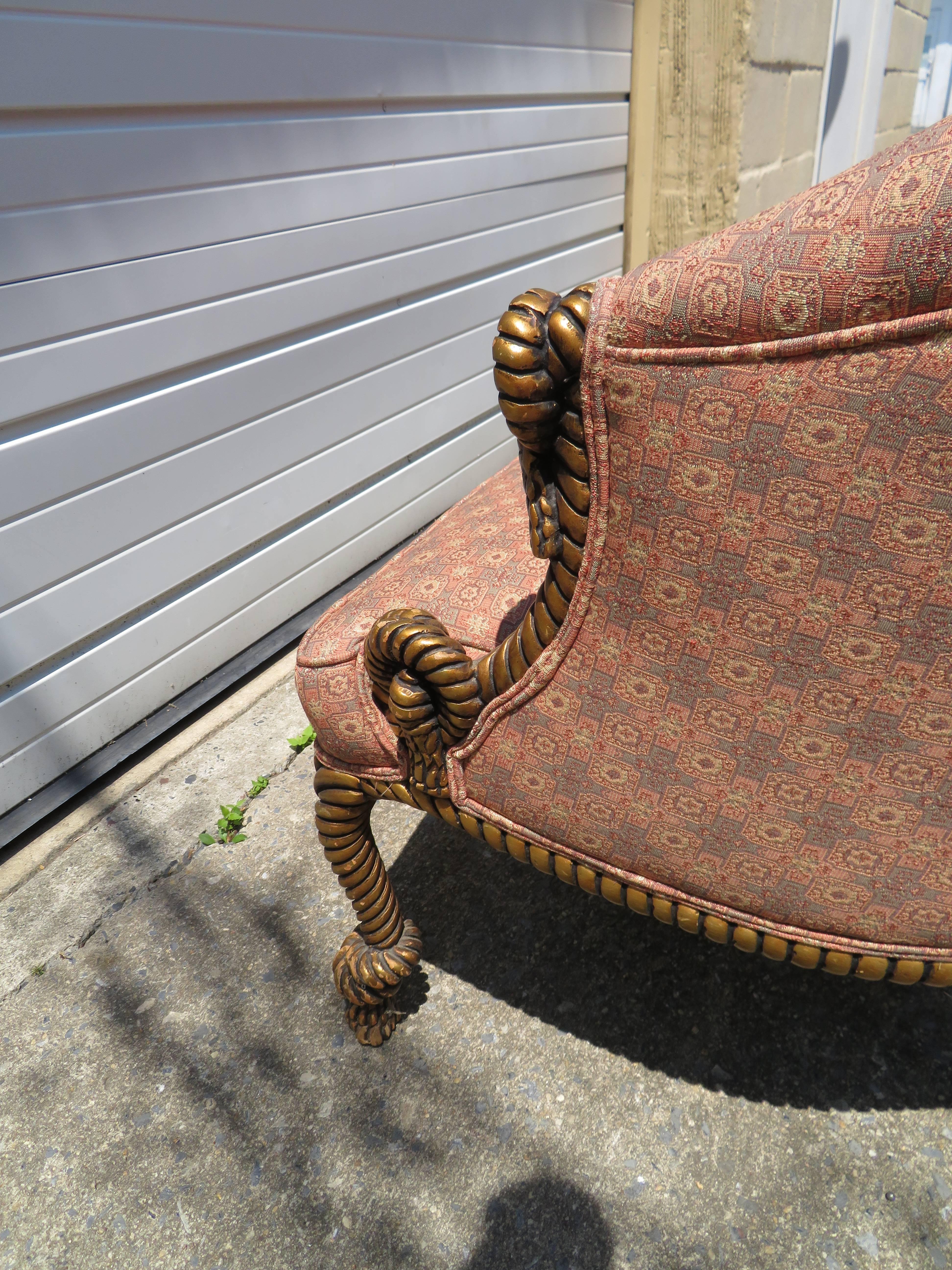 Magnificent Rope and Tasseled Gilded Sofa Regency Modern Dorothy Draper Style For Sale 1