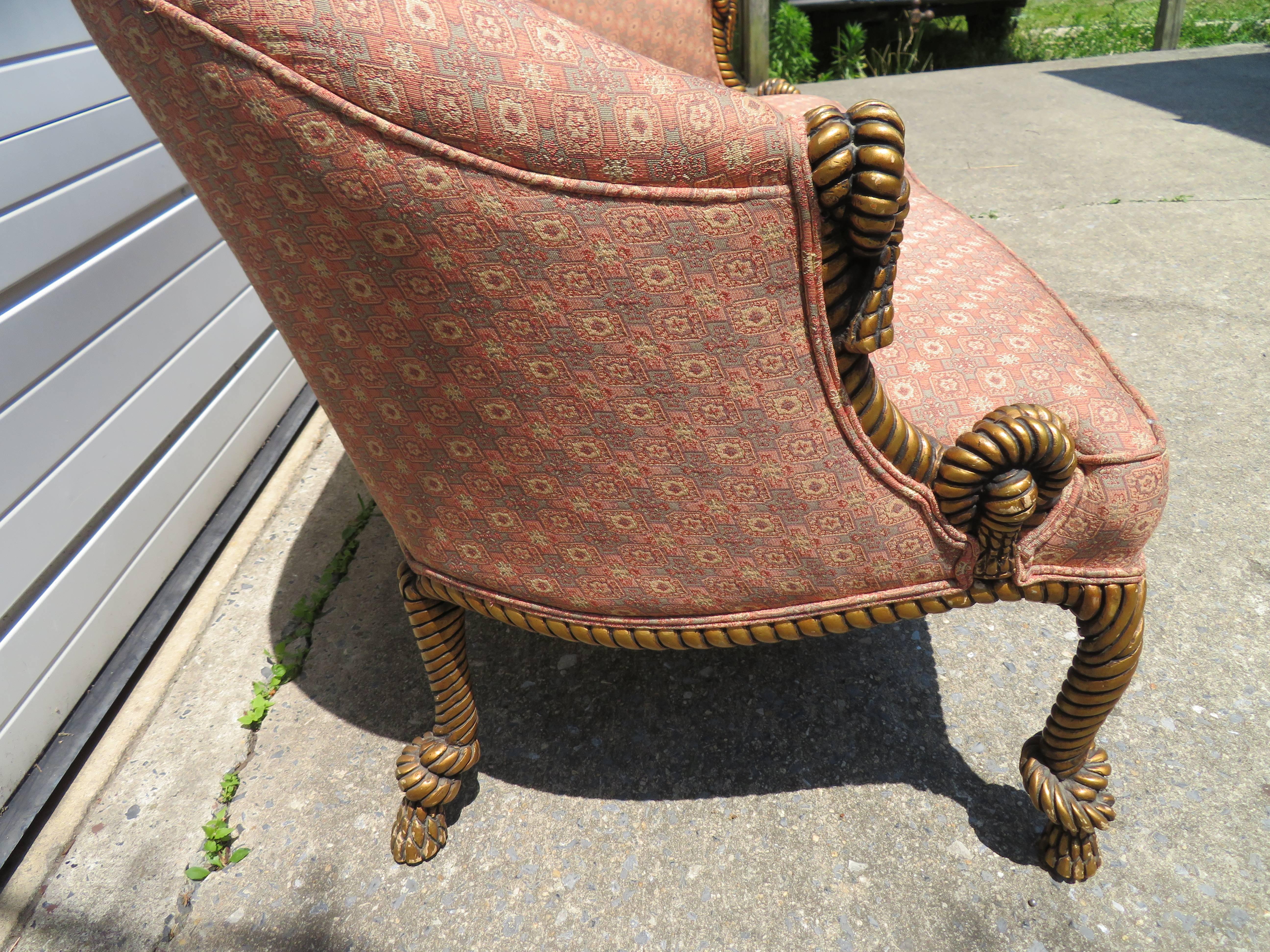 Hollywood Regency Magnificent Rope and Tasseled Gilded Sofa Regency Modern Dorothy Draper Style For Sale