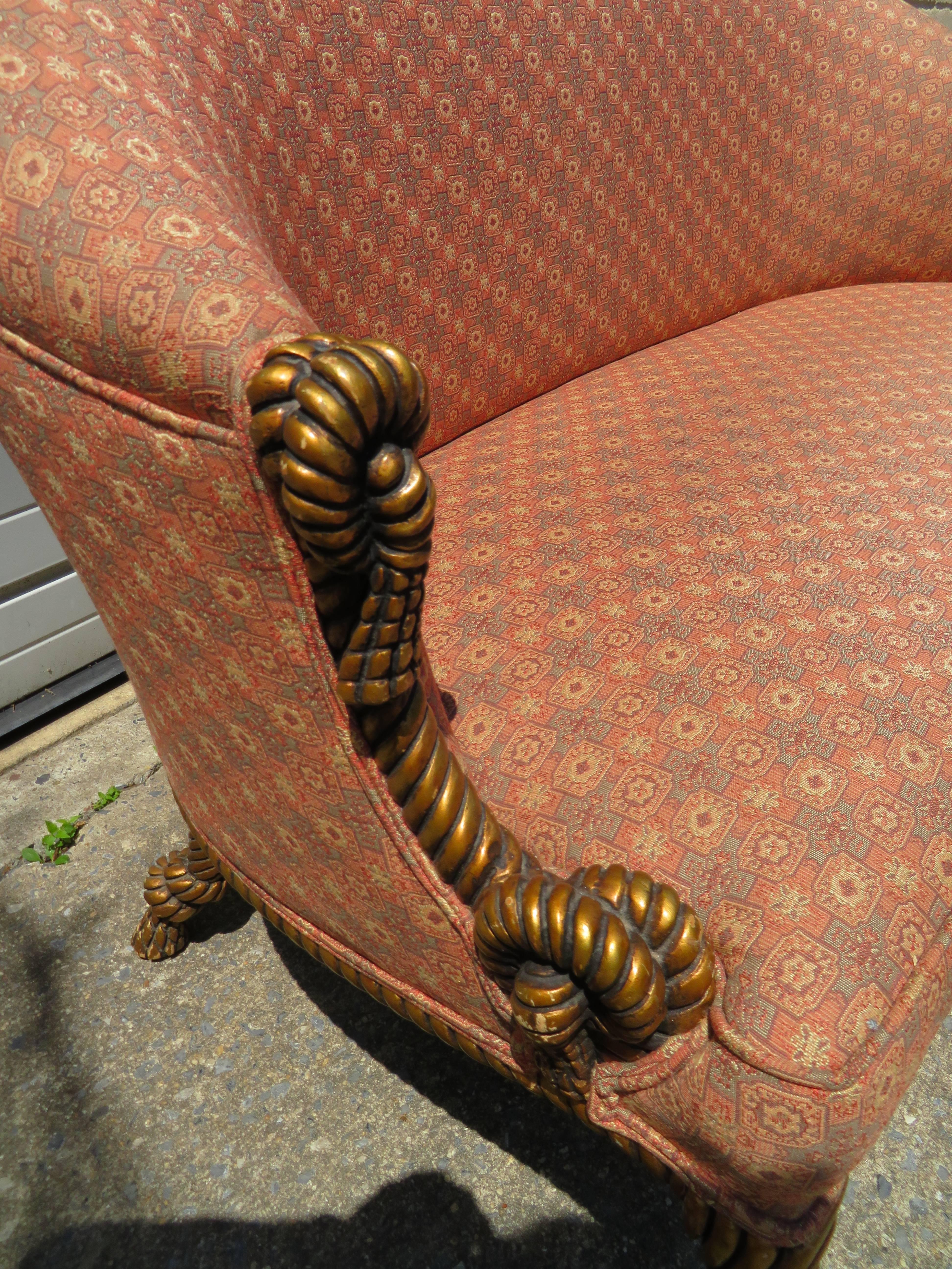 Gilt Magnificent Rope and Tasseled Gilded Sofa Regency Modern Dorothy Draper Style For Sale