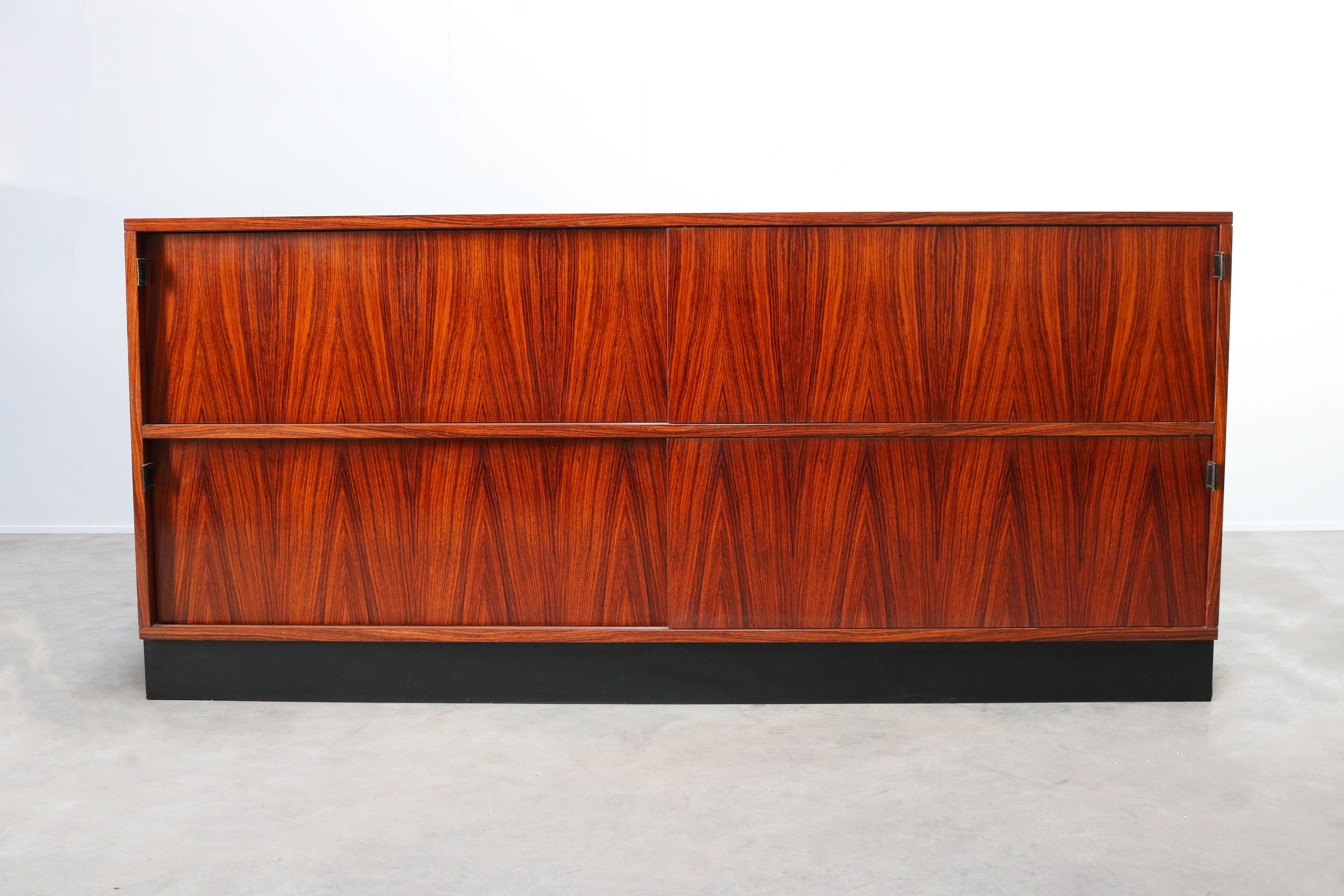 American Magnificent Rosewood Sideboard by Florence Knoll for Knoll 1950s Black Leather