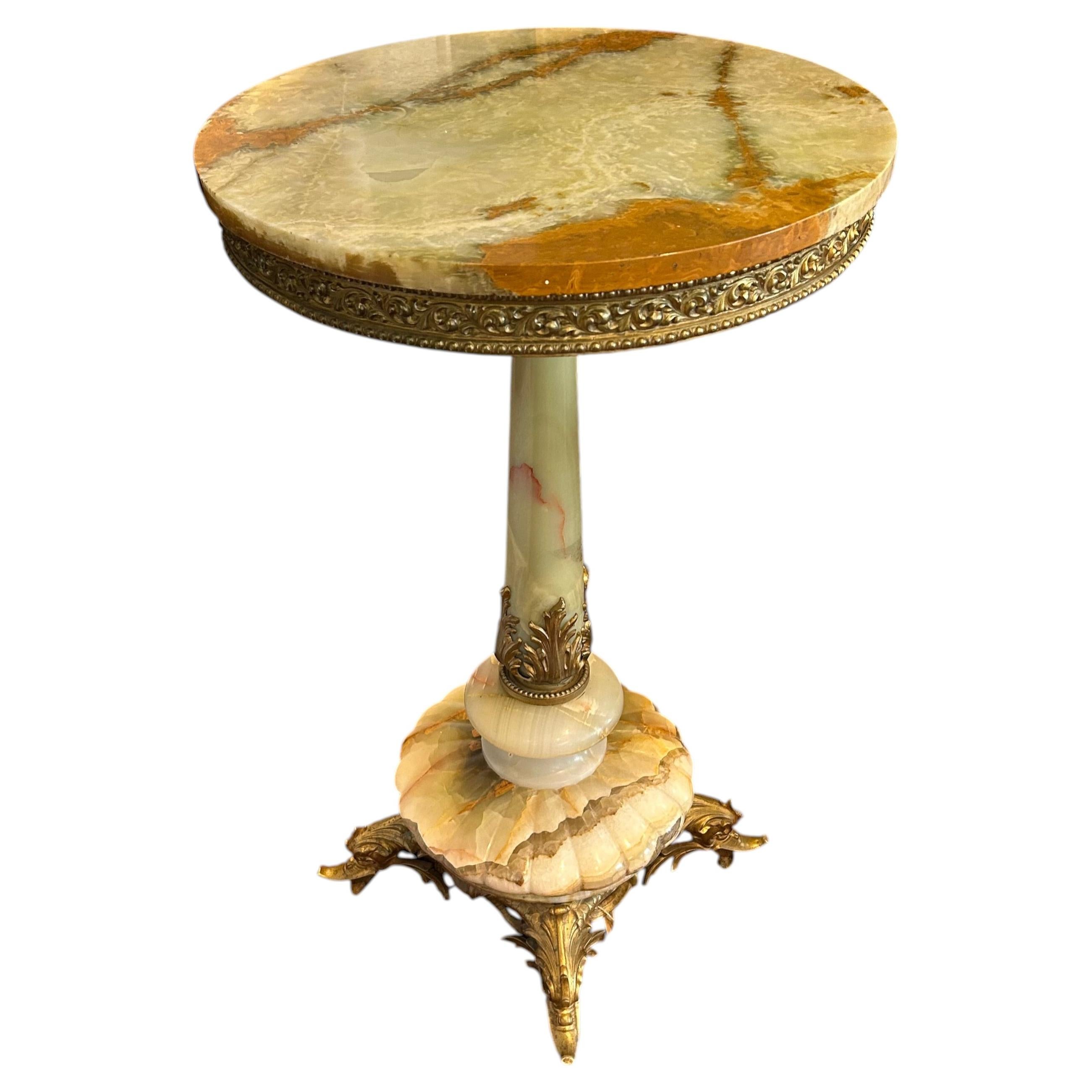 Magnificent Round Onyx and Gilt French Empire Side Table