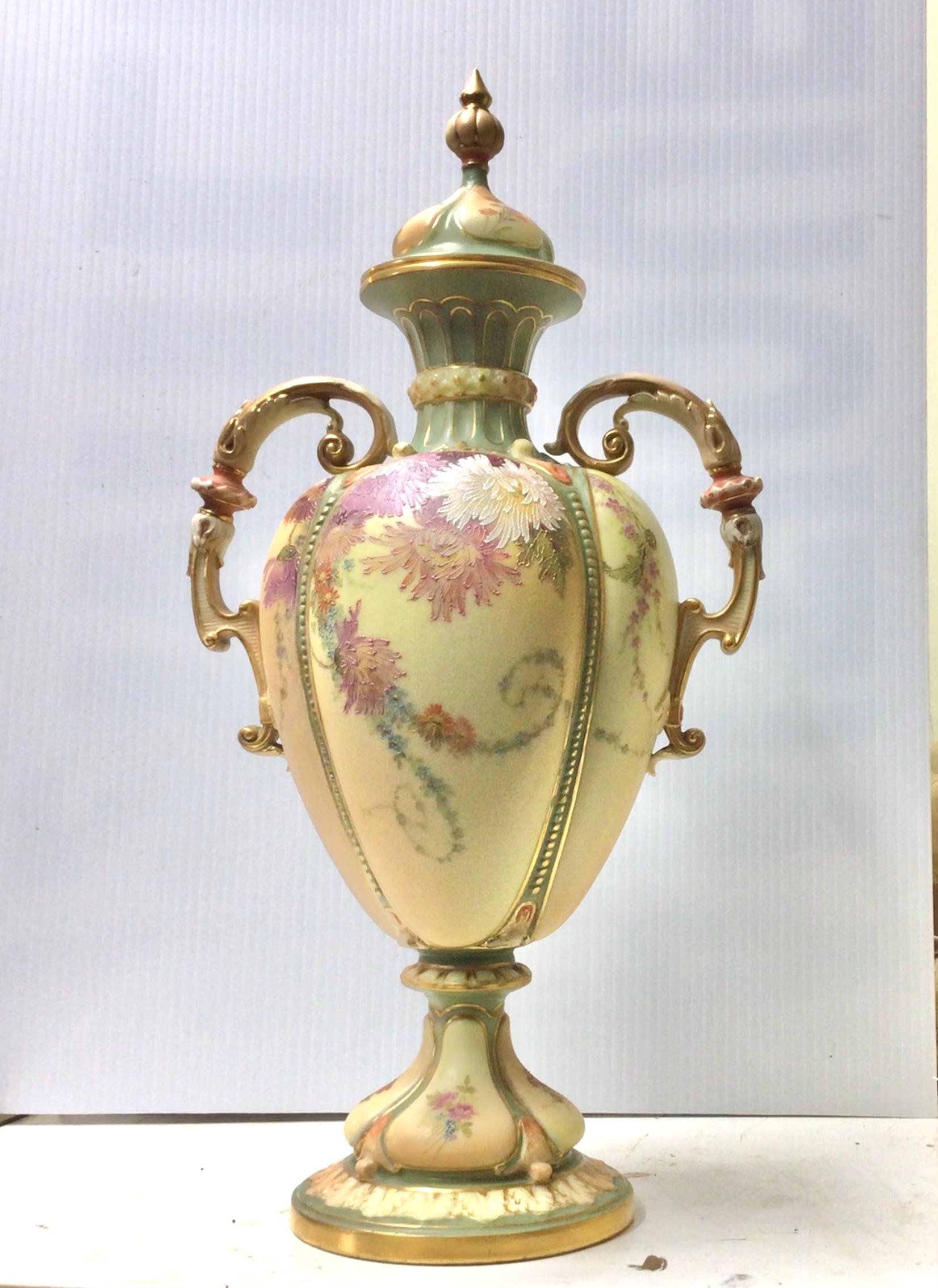 Magnificent Royal Worcester Painted Blush Ivory Vase For Sale 4