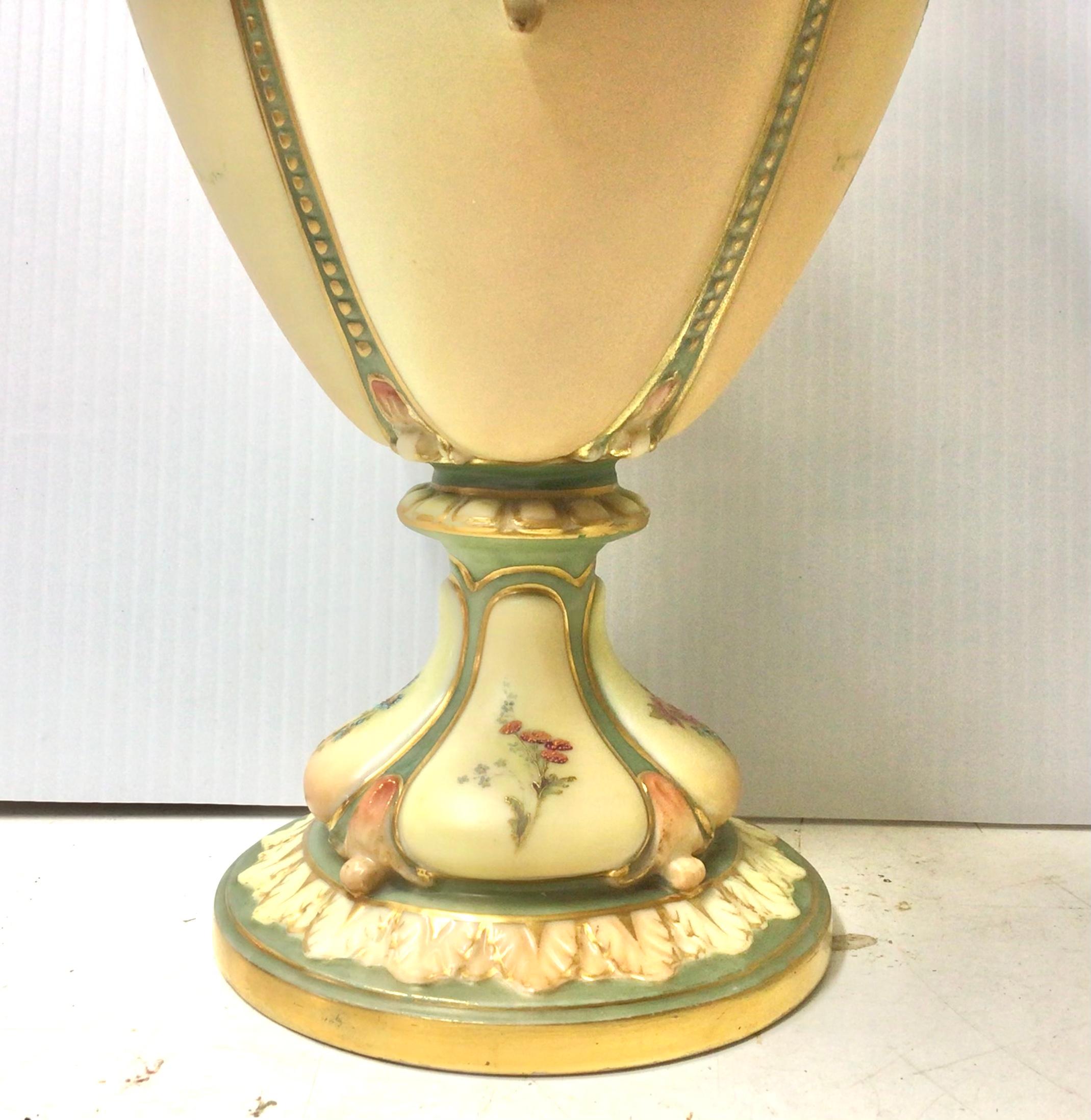 Ceramic Magnificent Royal Worcester Painted Blush Ivory Vase For Sale