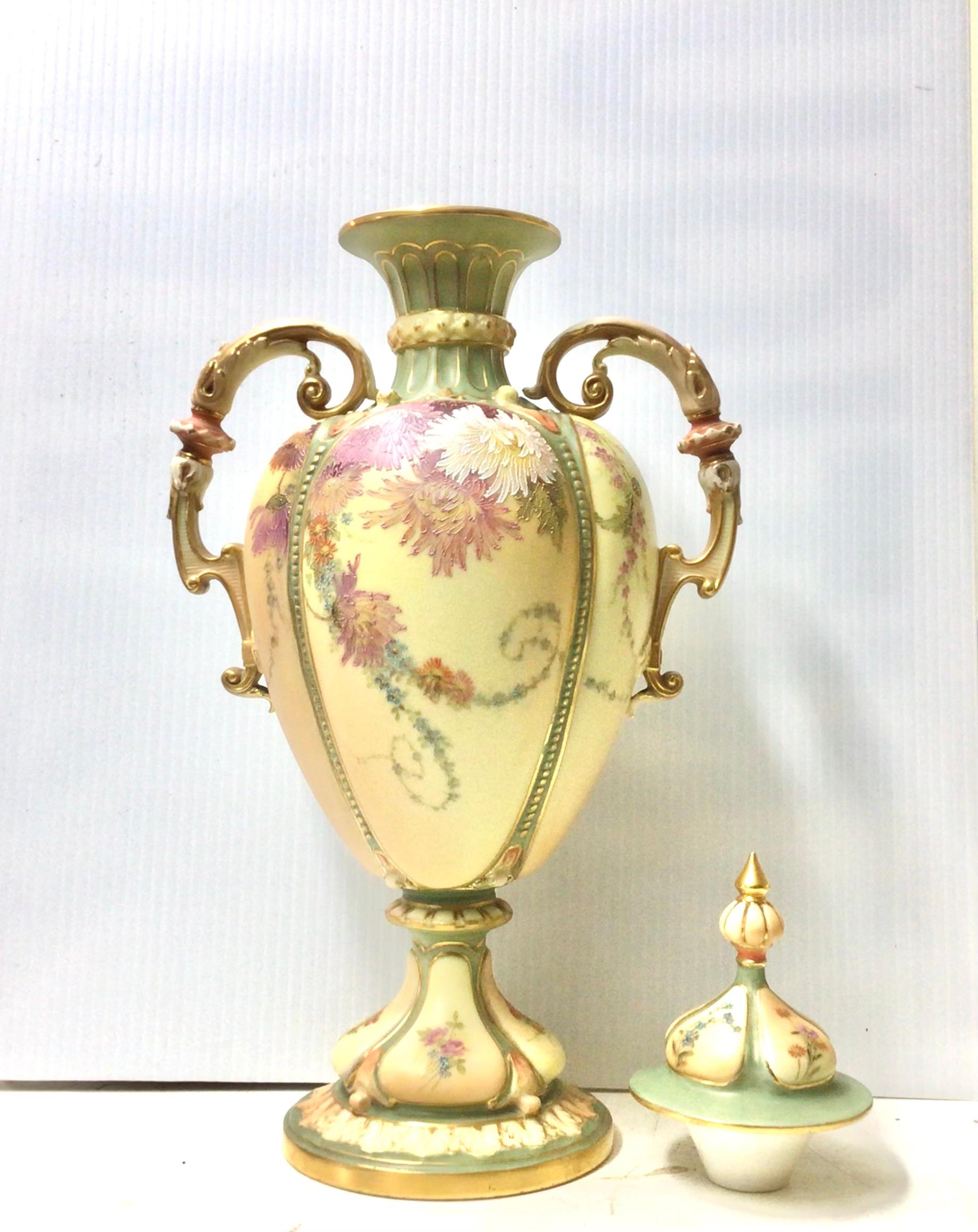 Magnificent Royal Worcester Painted Blush Ivory Vase For Sale 3