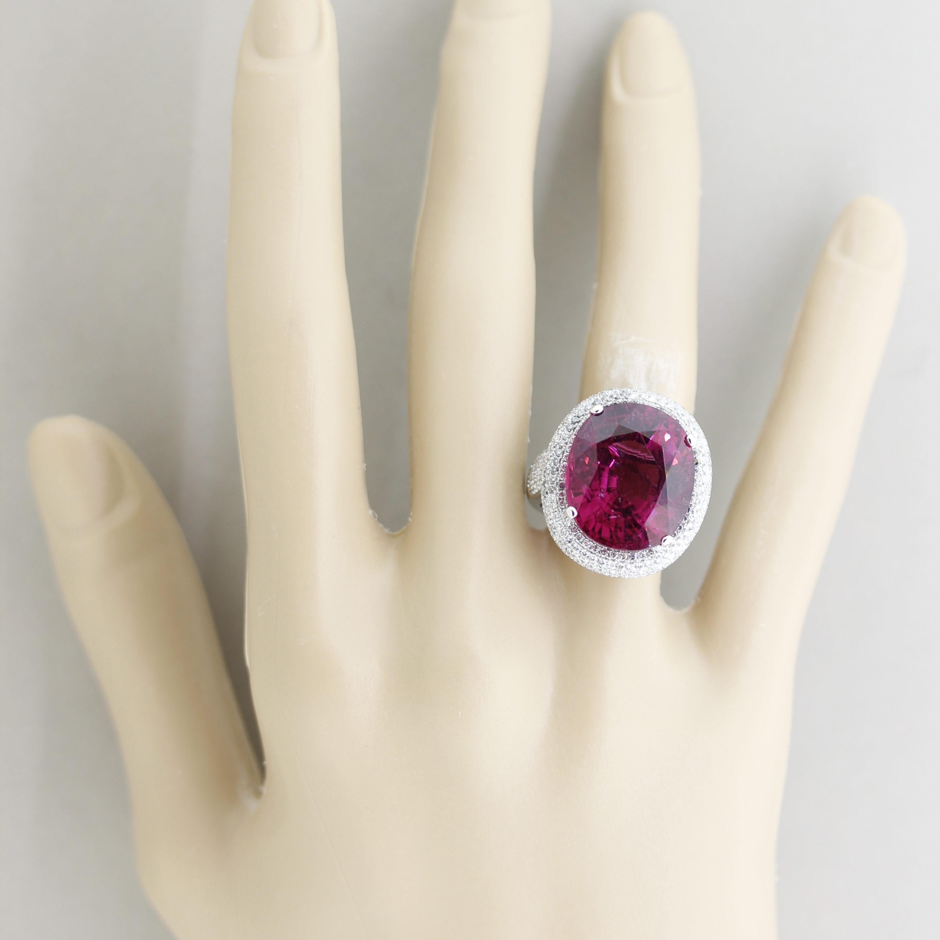 Magnificent Rubellite Tourmaline Diamond Gold Cocktail Ring For Sale 5