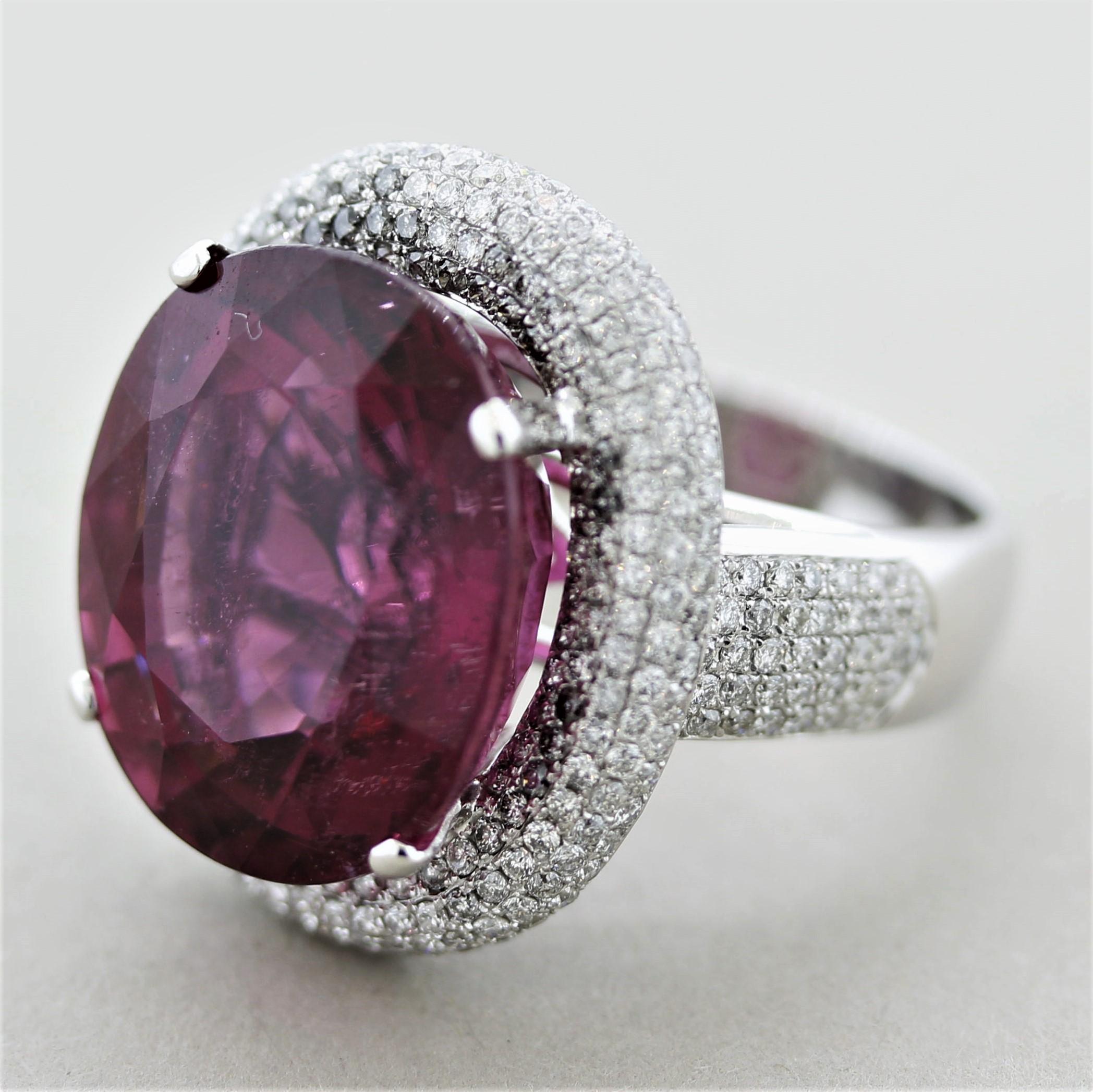 Mixed Cut Magnificent Rubellite Tourmaline Diamond Gold Cocktail Ring For Sale