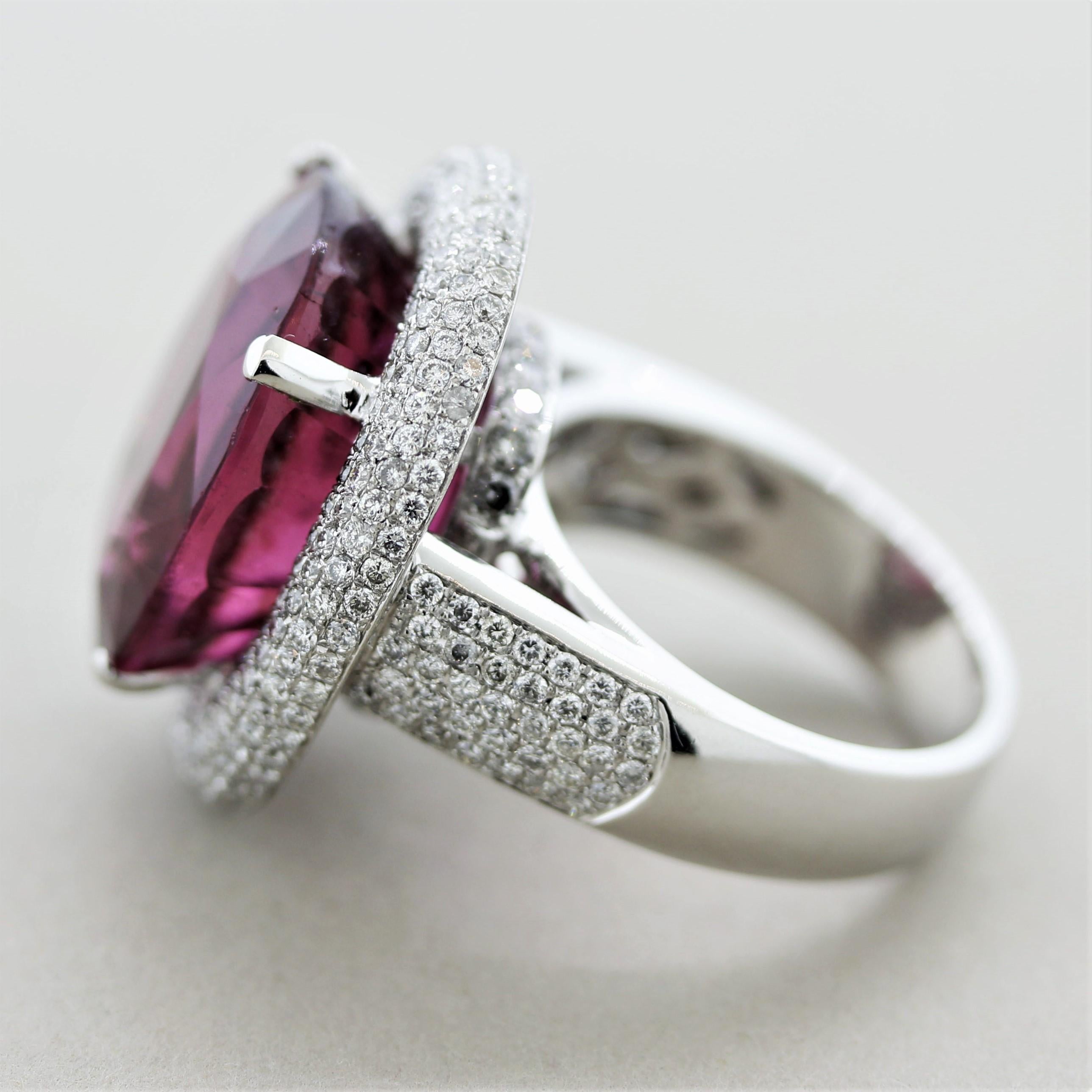 Magnificent Rubellite Tourmaline Diamond Gold Cocktail Ring In New Condition For Sale In Beverly Hills, CA