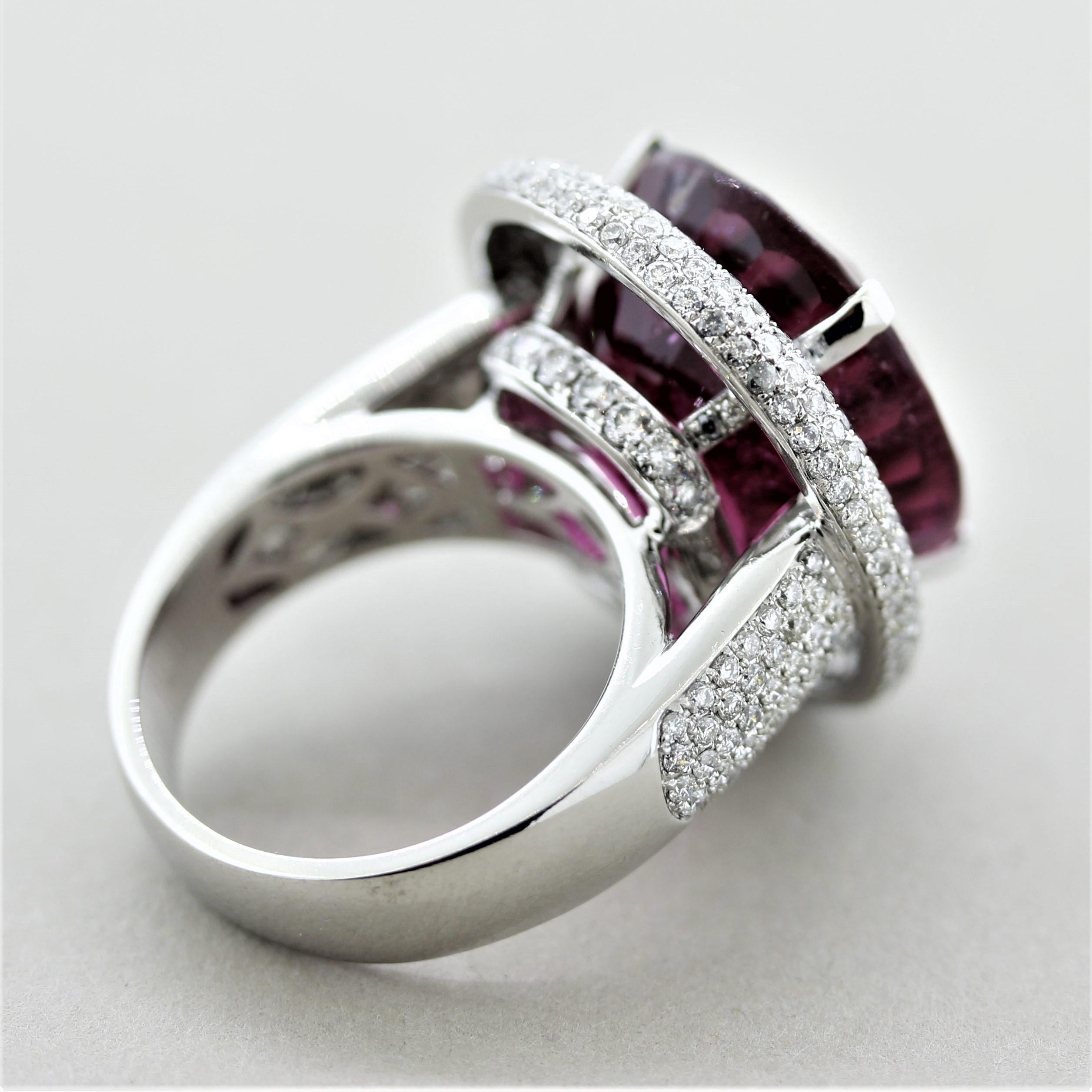 Magnificent Rubellite Tourmaline Diamond Gold Cocktail Ring For Sale 2