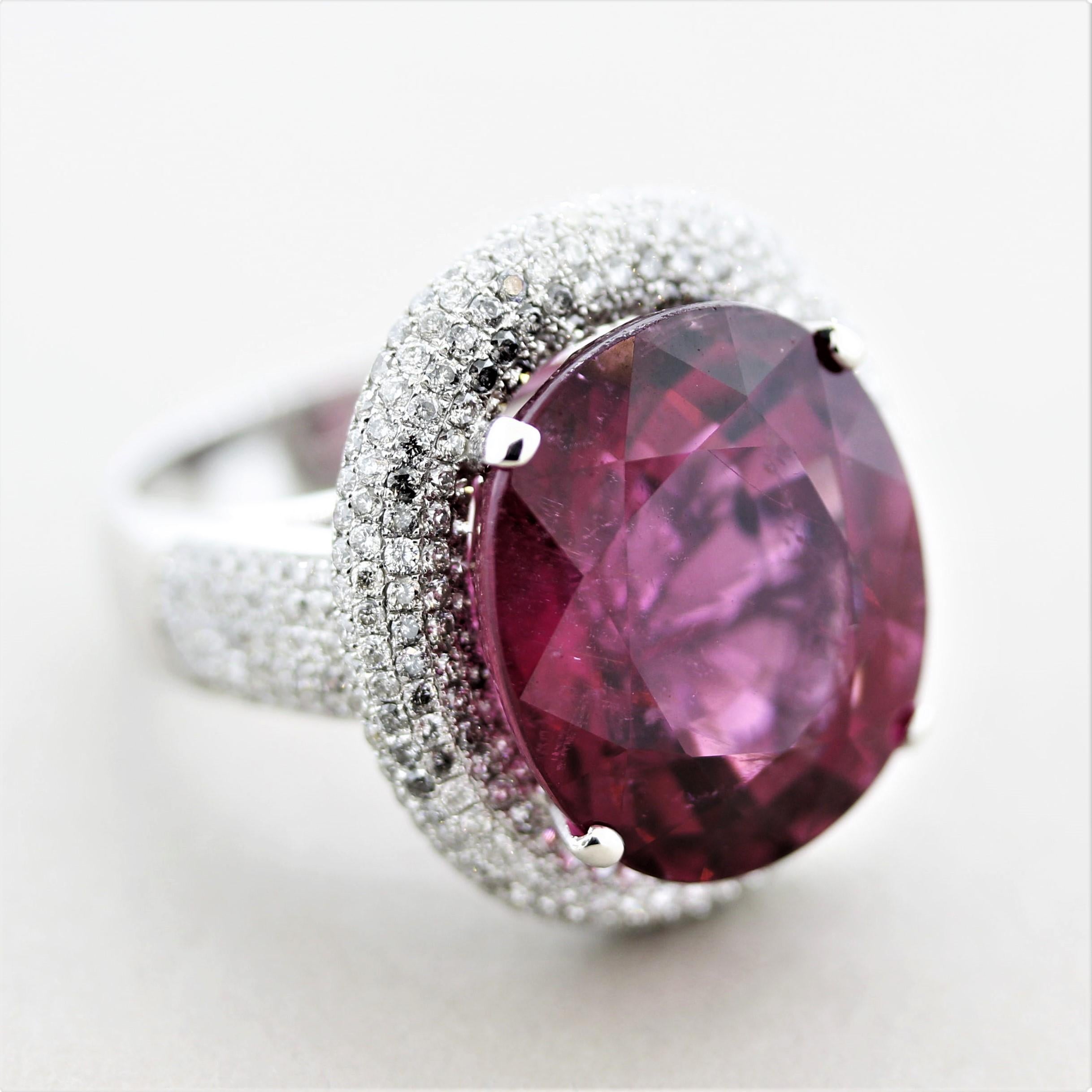 Magnificent Rubellite Tourmaline Diamond Gold Cocktail Ring For Sale 4