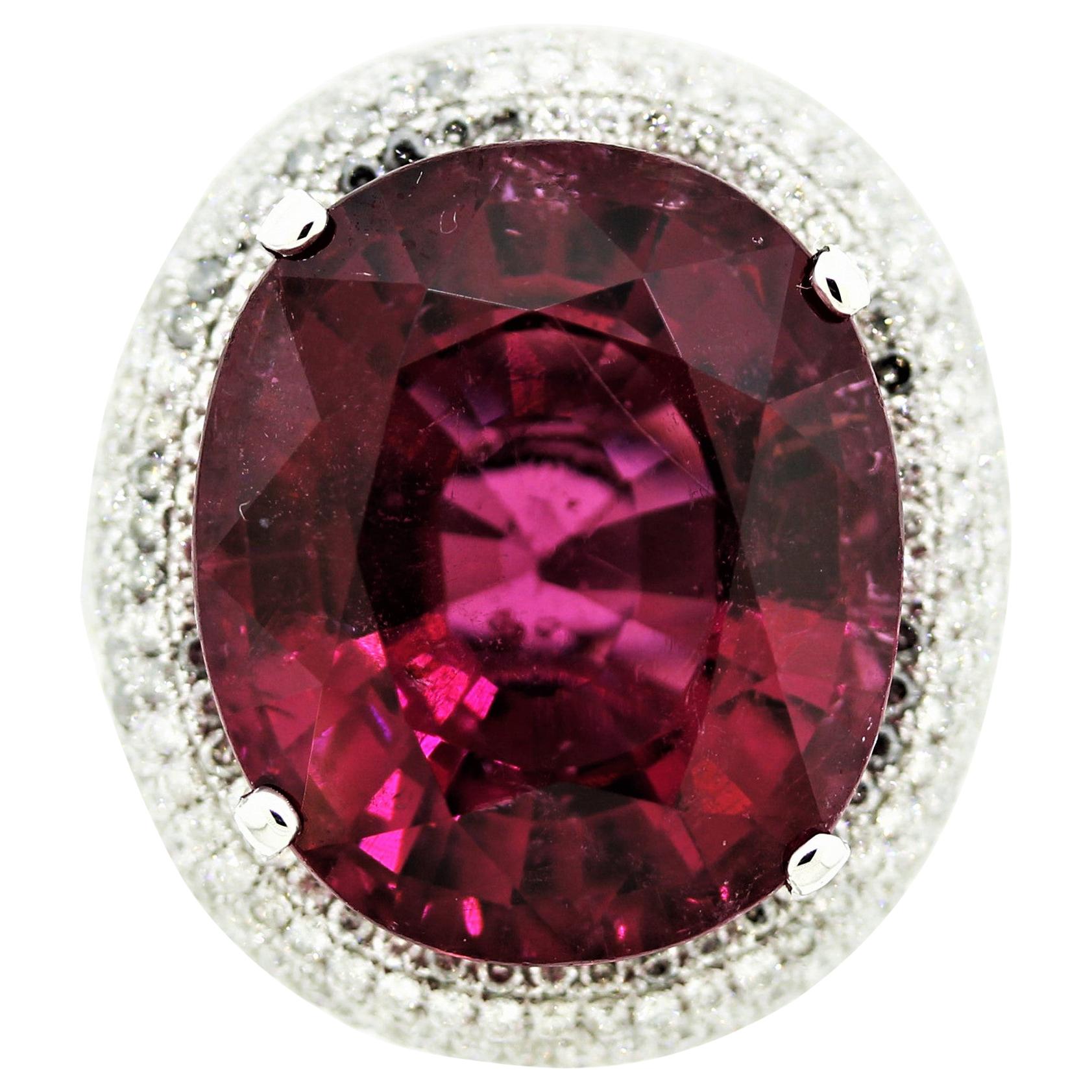 Magnificent Rubellite Tourmaline Diamond Gold Cocktail Ring For Sale