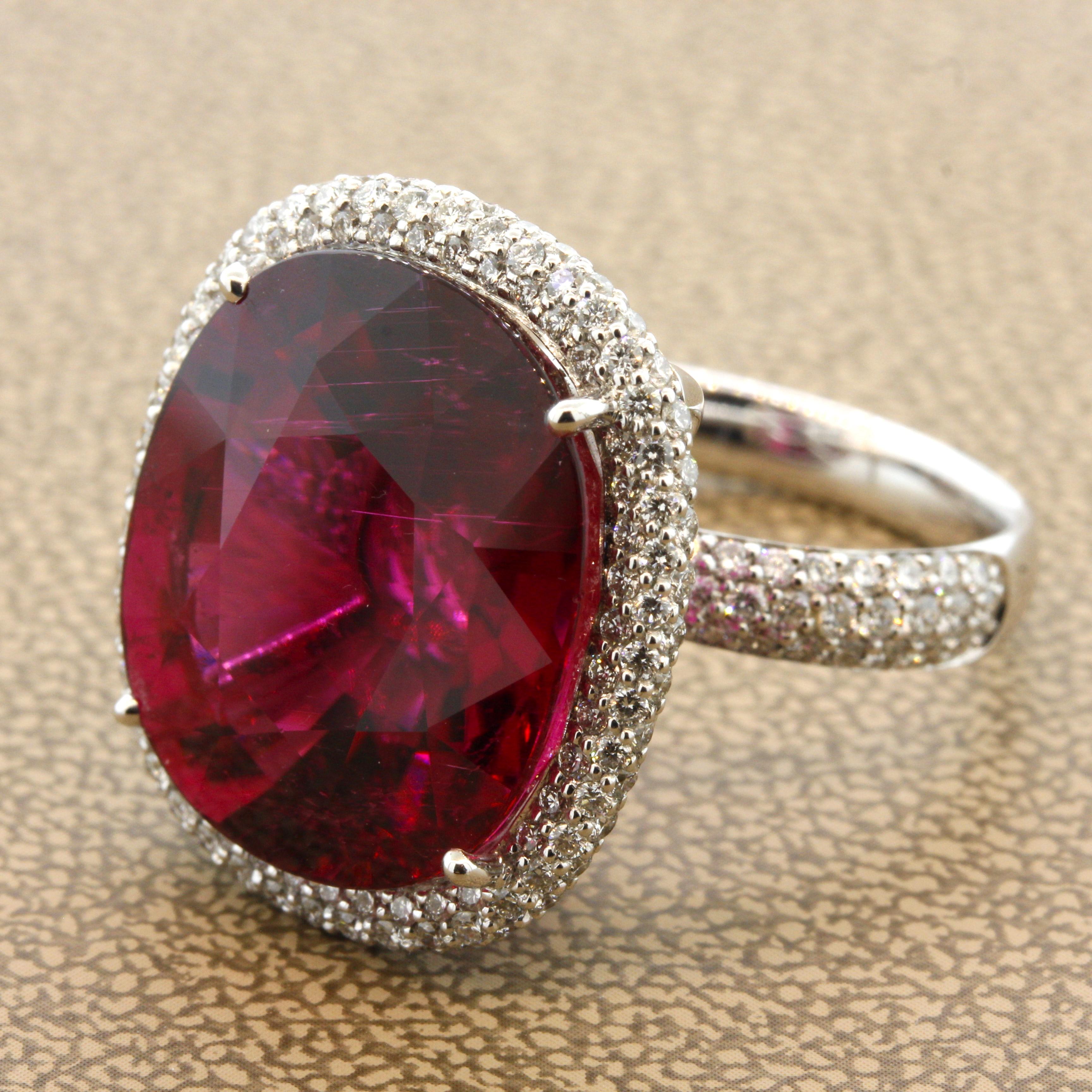 Oval Cut Magnificent Rubellite Tourmaline Diamond Gold Ring For Sale