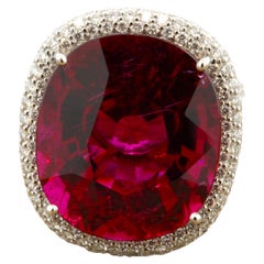 Magnífico Anillo de Oro Diamante Turmalina Rubelita