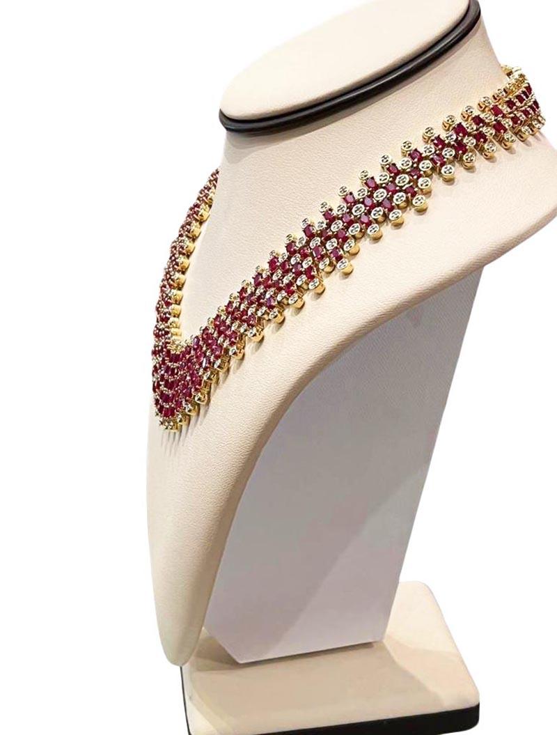 Prächtige Rubin- und Diamant-Halskette aus 14k Gelbgold (Art déco)