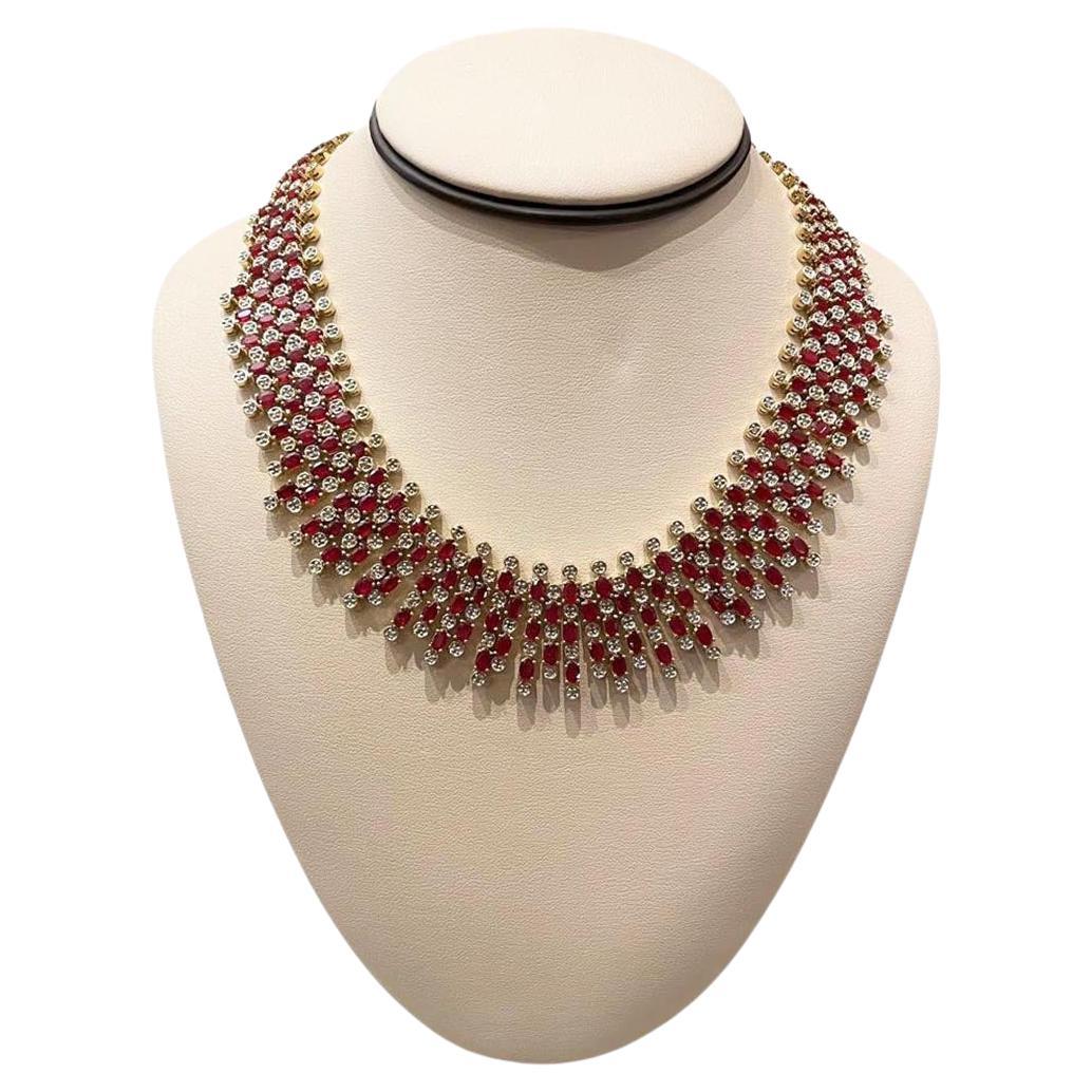 Magnificent Ruby and Diamond Necklace Set in 14k Yellow Gold