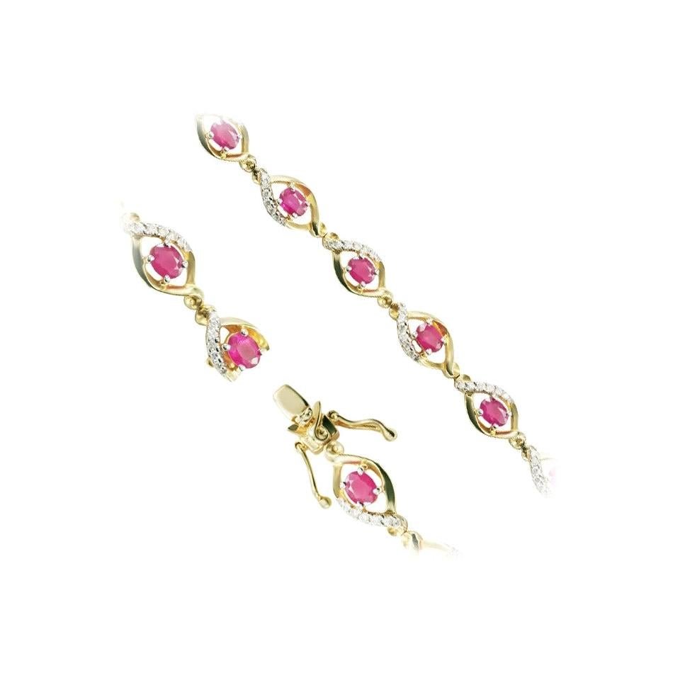 Magnificent Ruby Diamond Fine Jewelry Yellow Gold Tennis Bracelet