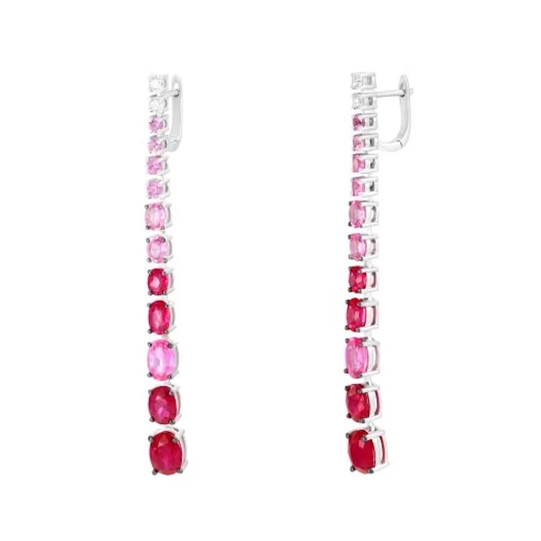 Magnifici orecchini a goccia in oro bianco con diamanti e zaffiri rosa e rubini per lei In condizioni Nuovo in vendita a Genève, GE
