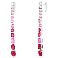 Magnificent Ruby Pink Sapphires Diamond White Gold Tennis Drop Earrings for Her