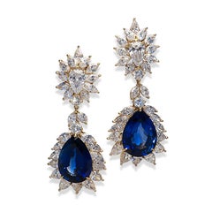Magnificent Sapphire and Diamond Gold Drop Statement Earrings