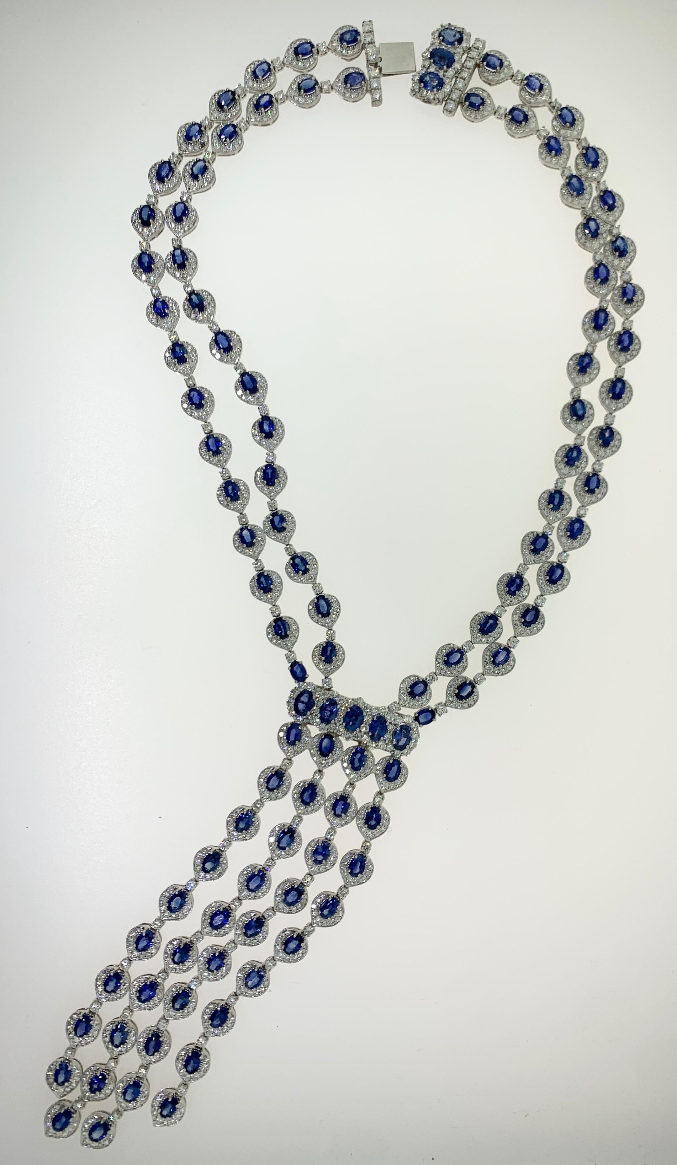 Sapphire and Diamond Tassel Necklace In New Condition For Sale In New York, NY