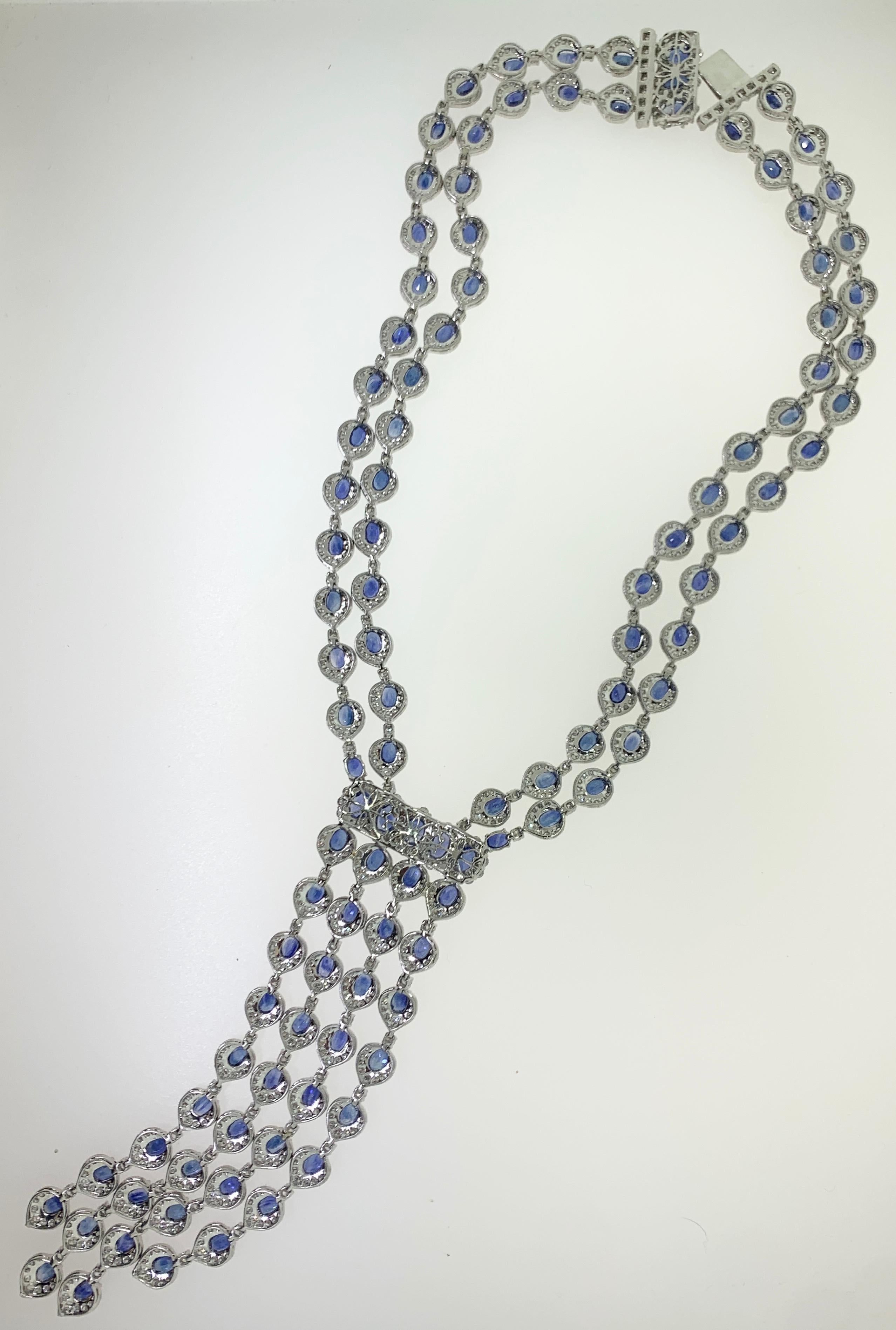 Women's Sapphire and Diamond Tassel Necklace For Sale