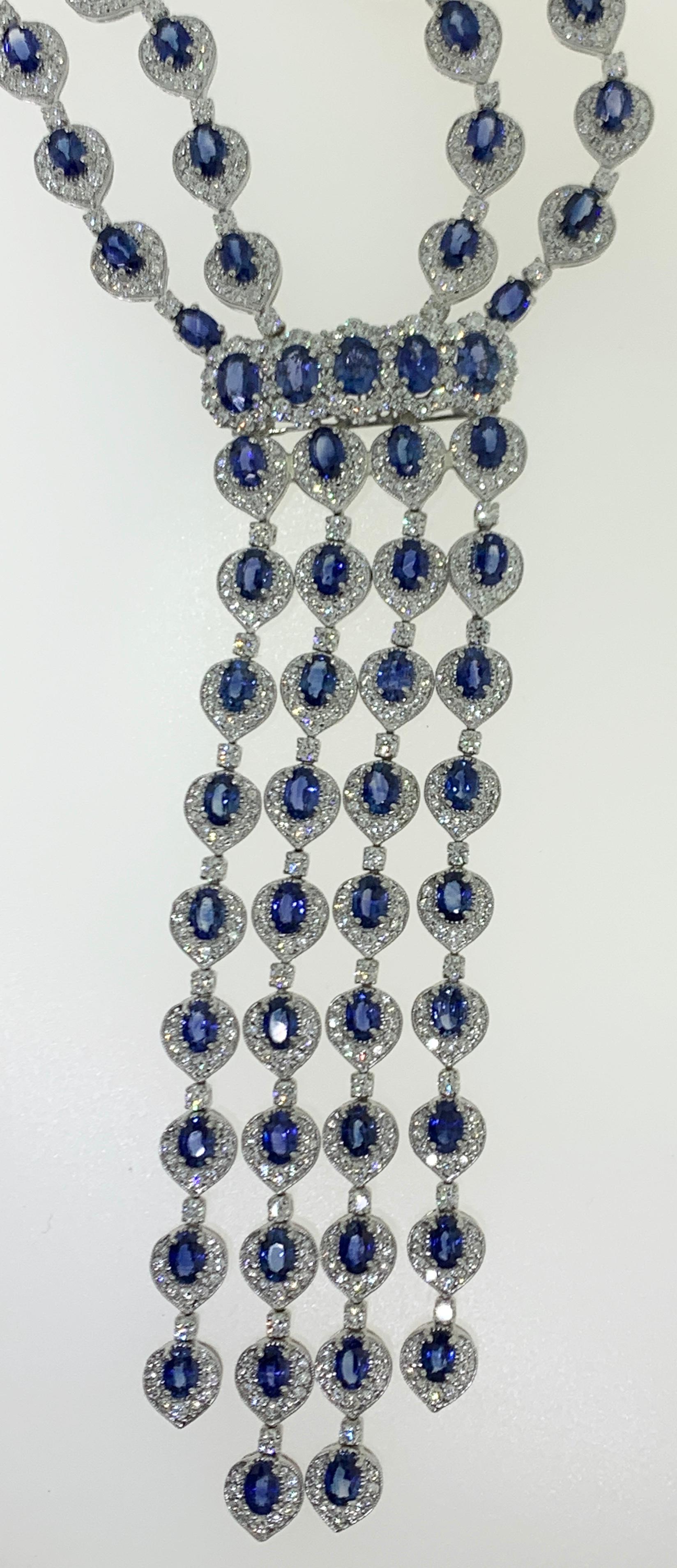 Sapphire and Diamond Tassel Necklace For Sale 1