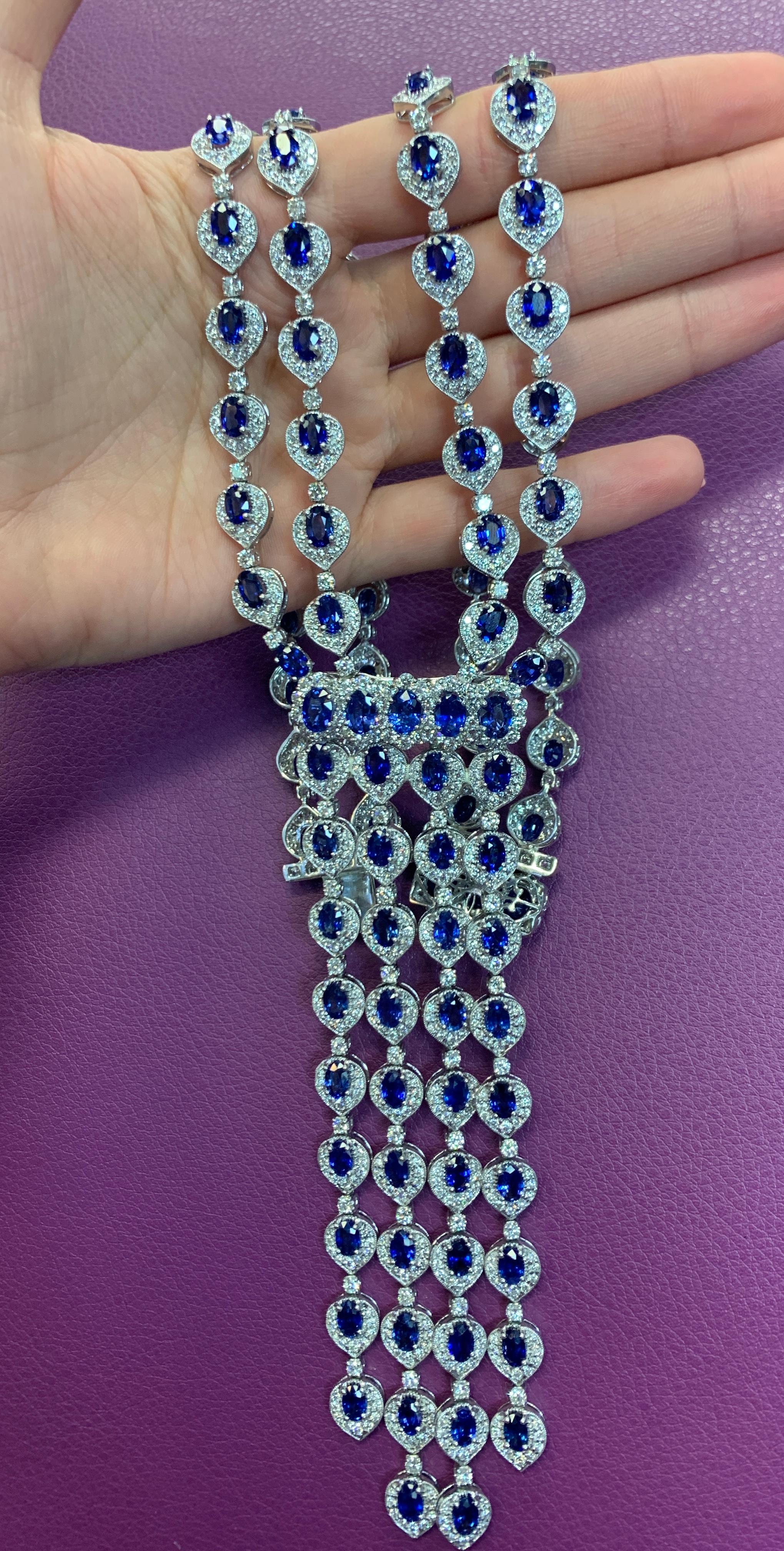 Sapphire and Diamond Tassel Necklace For Sale 4