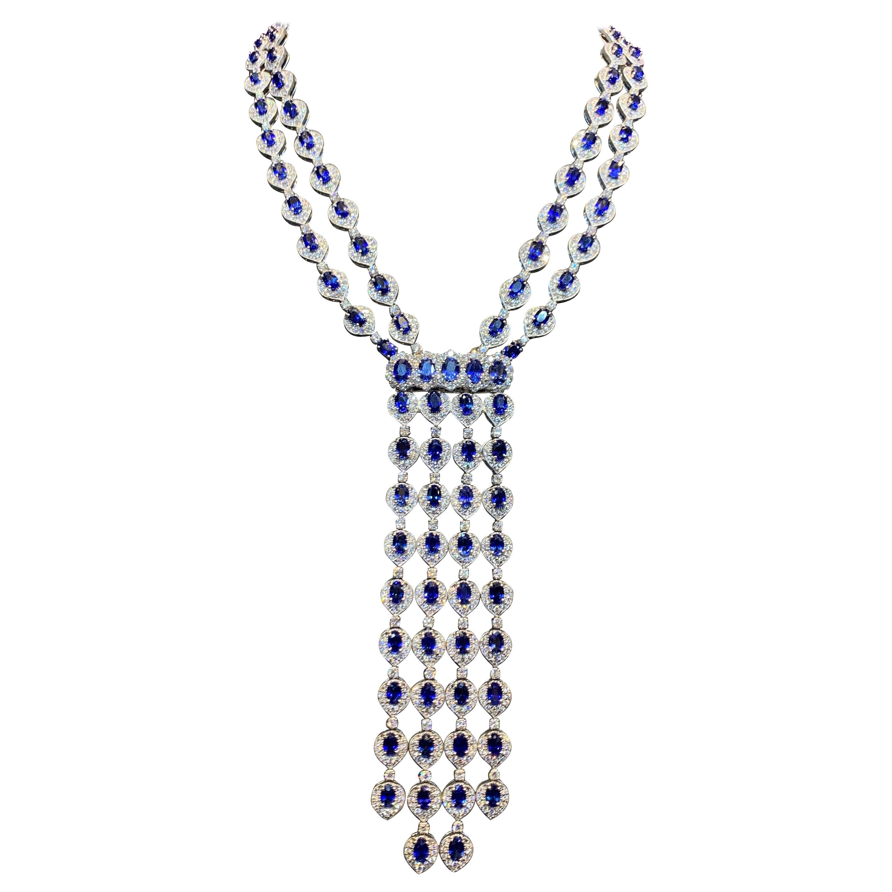 Sapphire and Diamond Tassel Necklace For Sale