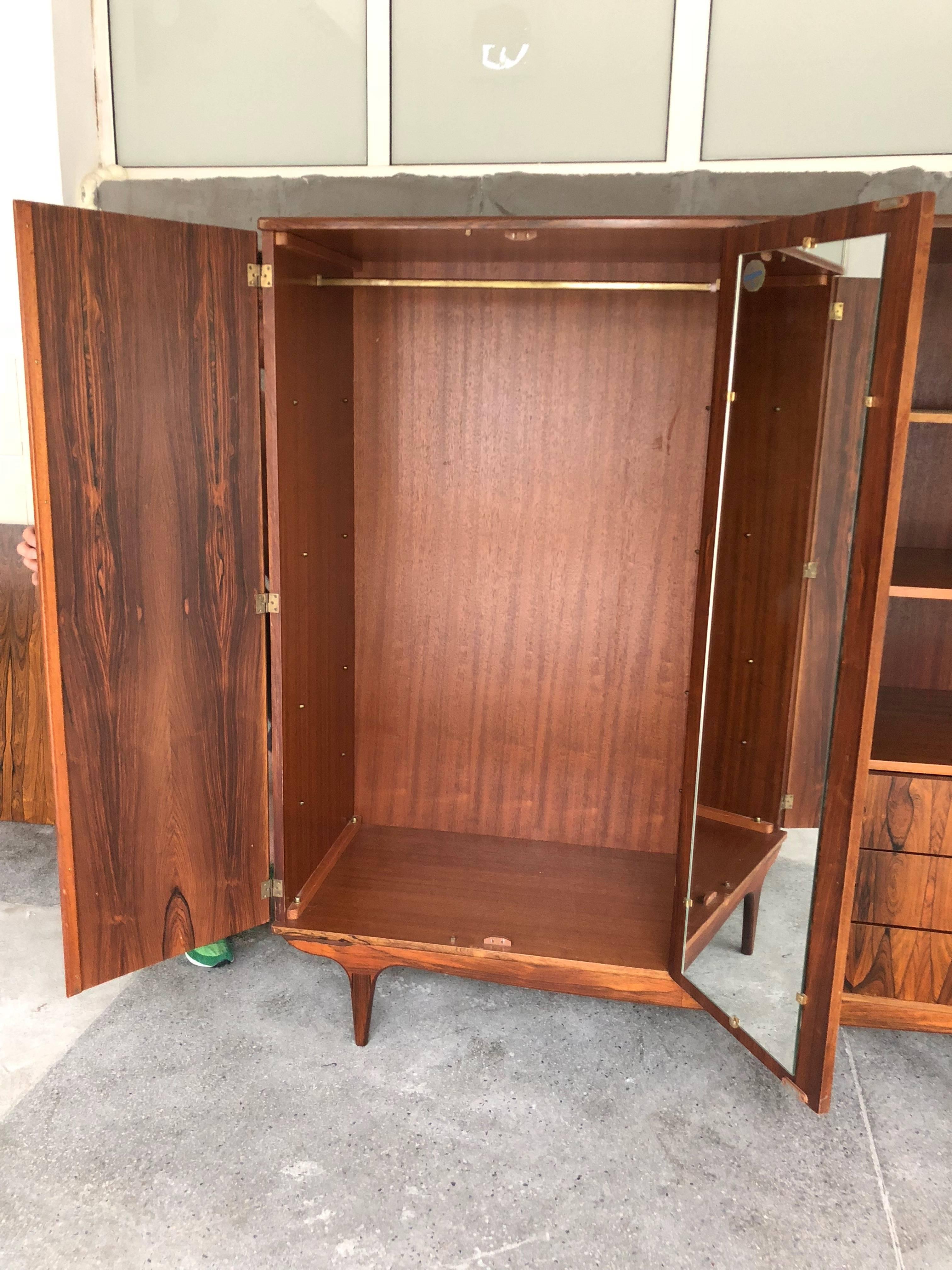 Magnificent Scandinavian Style Rio Palisander Midcentury Armoire For Sale 8