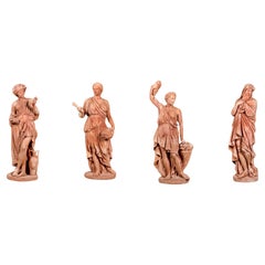 Magnificent Sculptures "The 4 Seasons" in Terracotta from Impruneta with Base