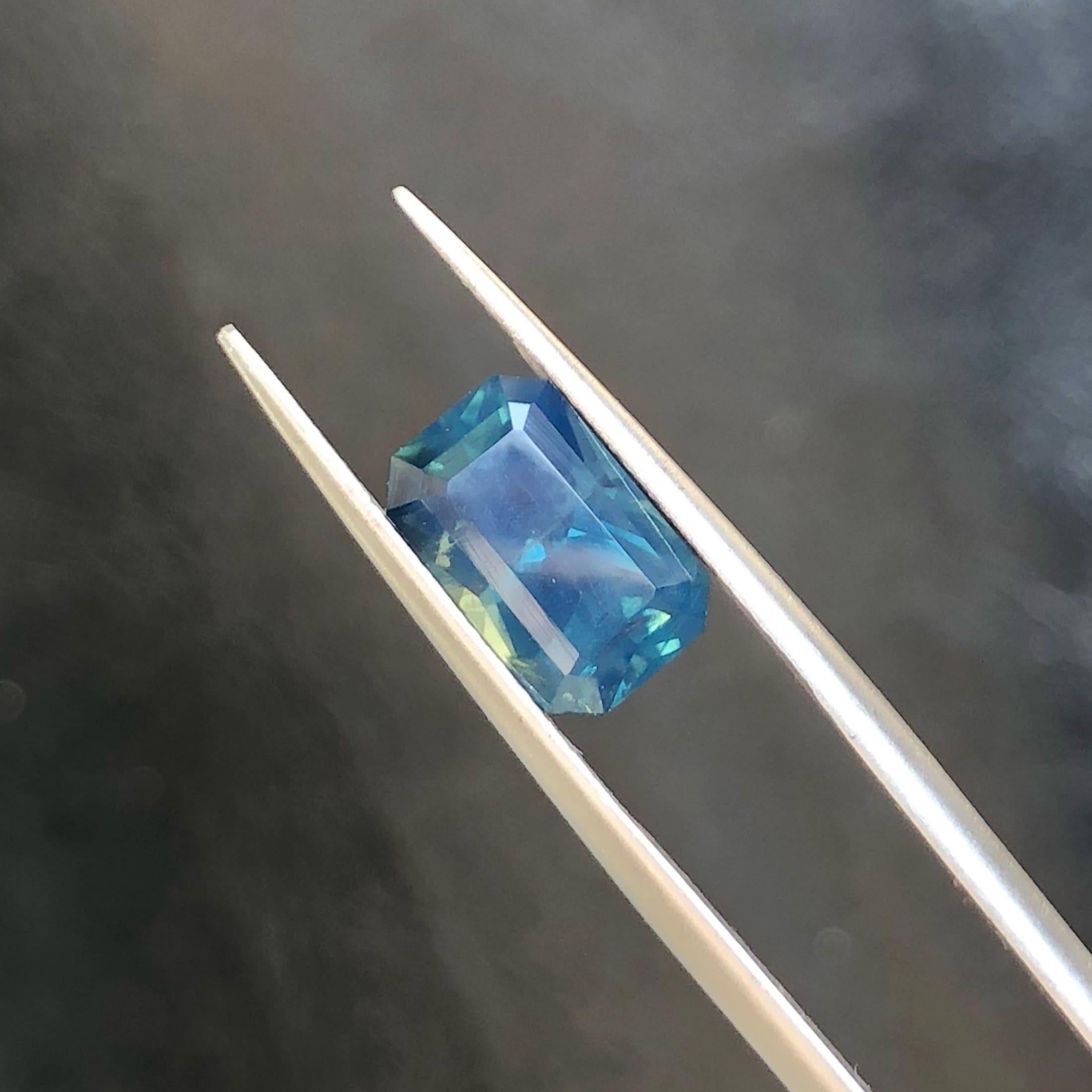 Weight 3.10 carats 
Dimensions 9.9 x 6.4 x 5.1 mm
Treatment None 
Origin Madagascar 
Clarity VVS (Very, Very Slightly Included)
Shape Rectangular 
Cut Emerald 



Discover the captivating allure of a Sea-Blue Sapphire, meticulously crafted into an
