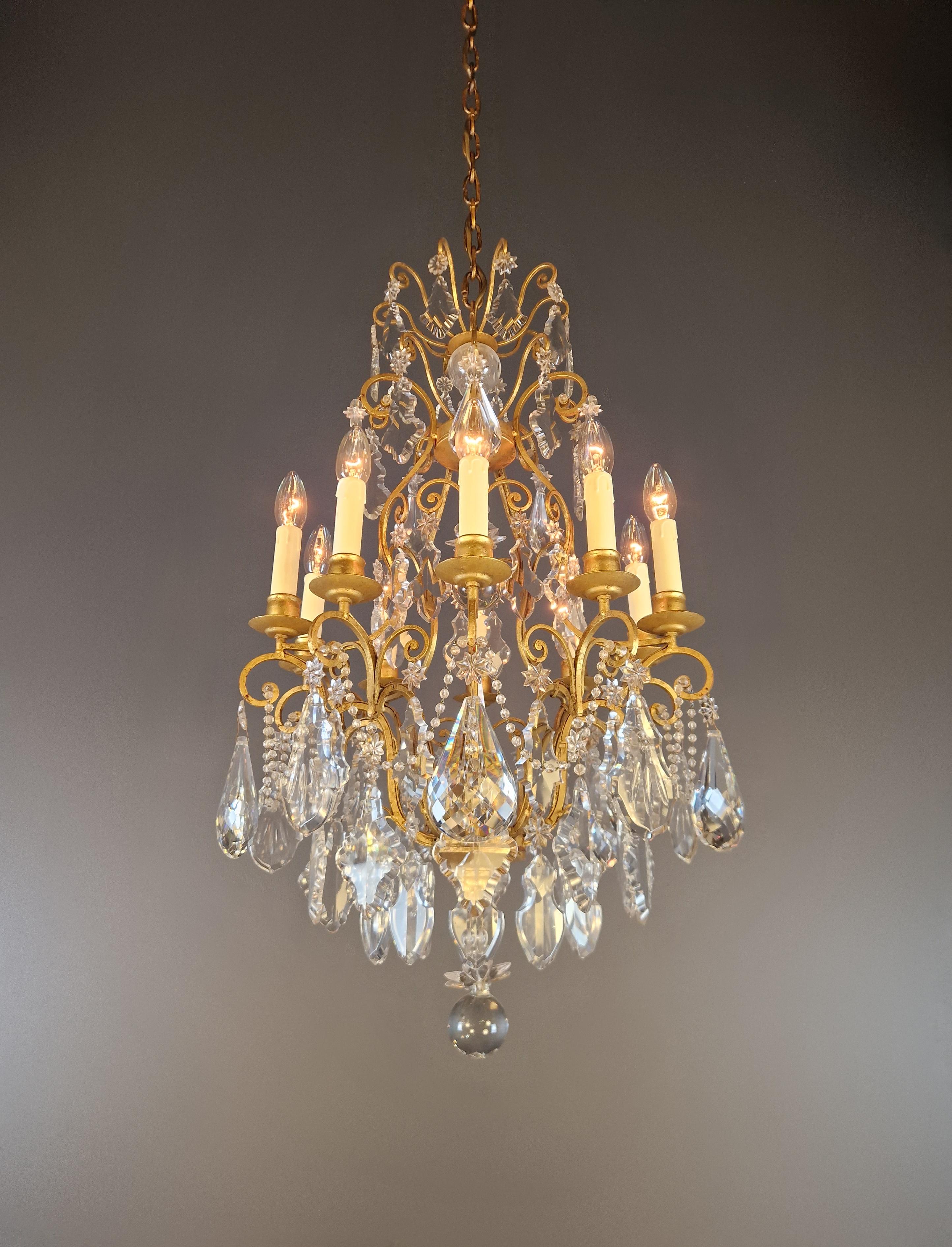 Magnífica Araña Segundo Imperio Cristal Oro Antiguo Napoleón III Anudado a mano en venta