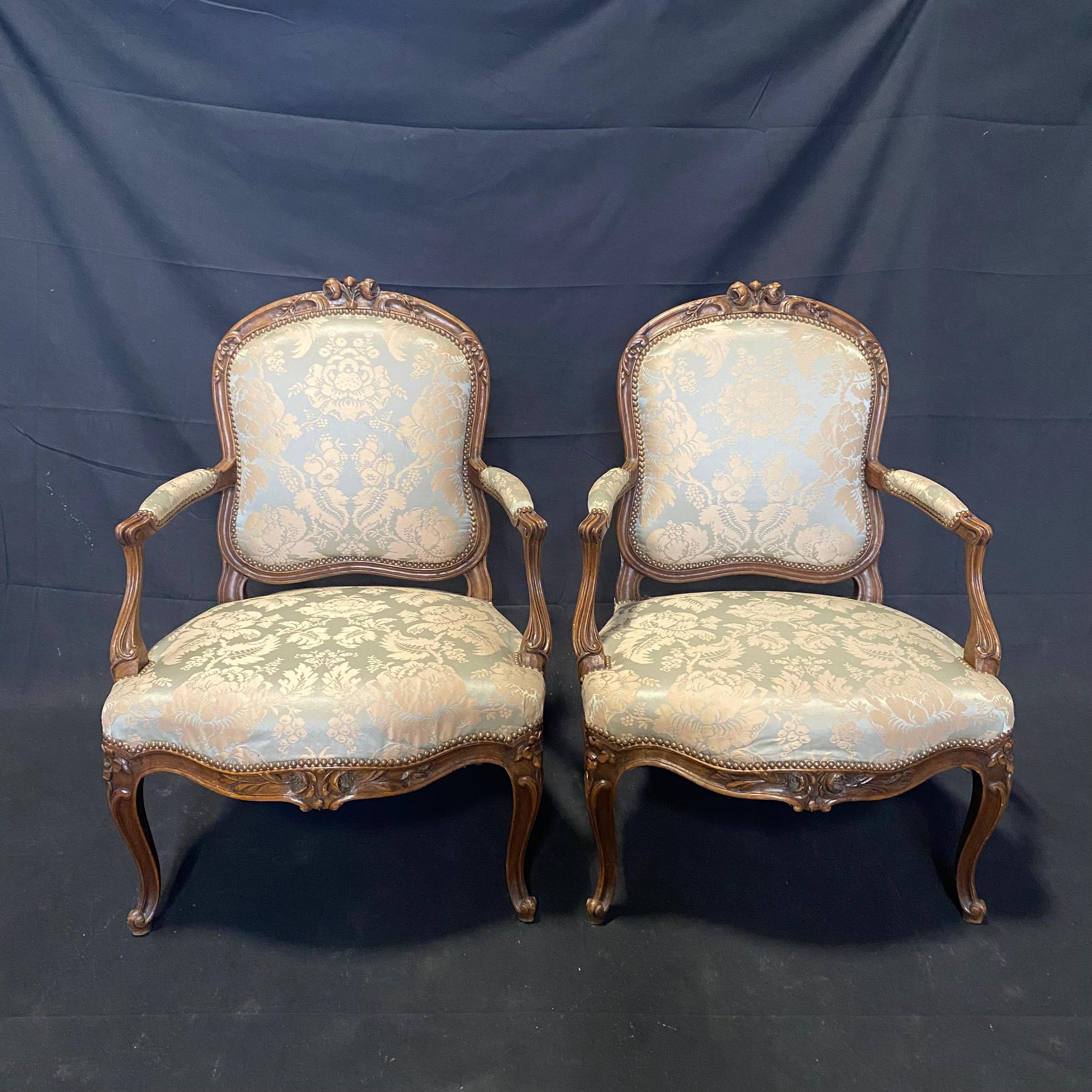 Louis XV Magnificent Set Four 19th Century Highly Carved Armchairs from South of France For Sale