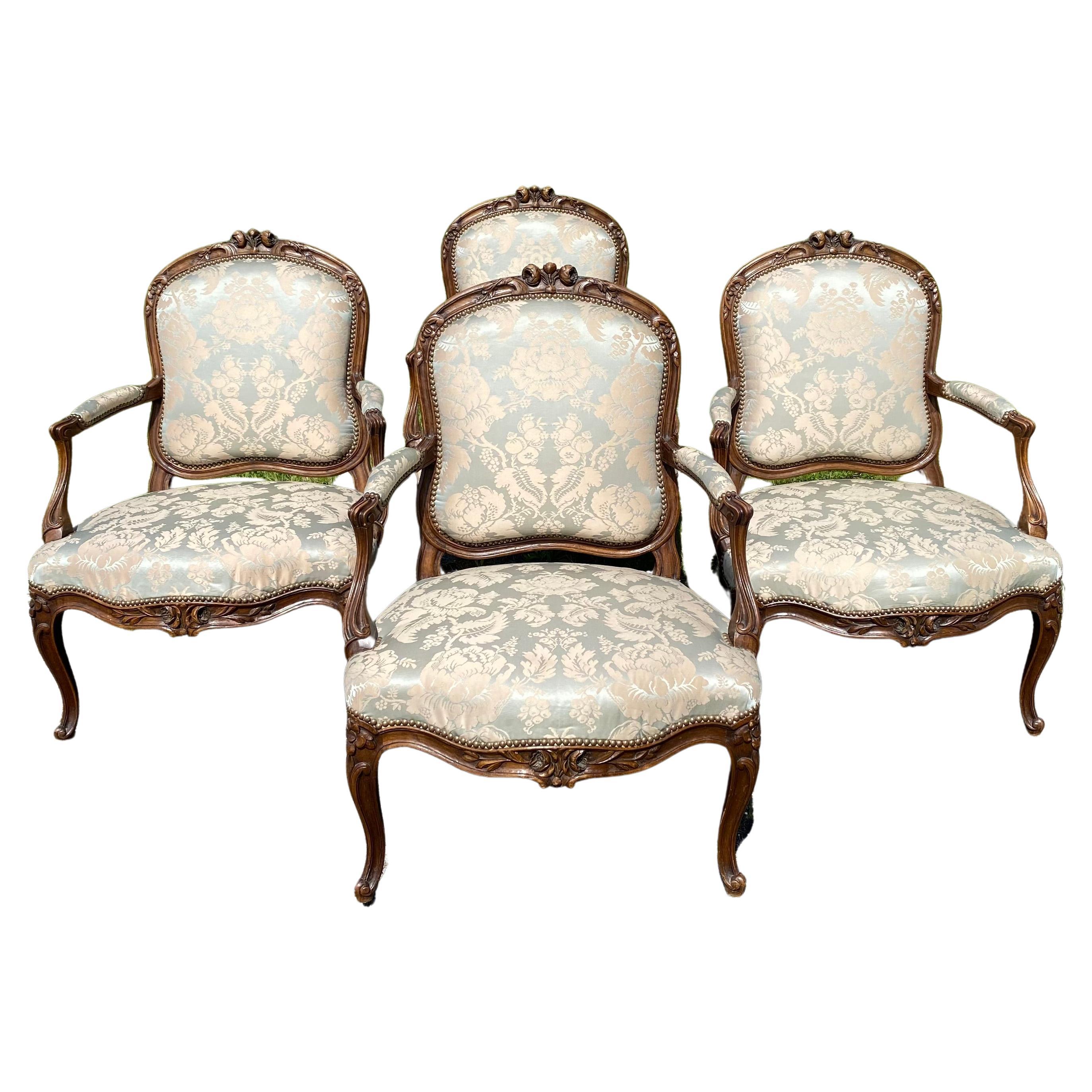 Magnificent Set Four 19th Century Highly Carved Armchairs from South of France For Sale