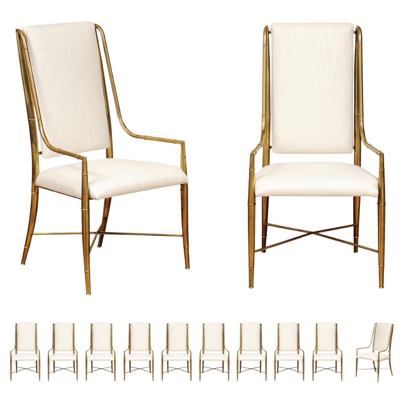 Magnificent Set of 12 Dining Brass Chairs by Weiman/Warren Lloyd for Mastercraft For Sale