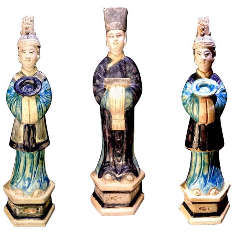 Magnificent Set of 3 Elegant Court Attendants - Ming Dynasty, China 1368-1644 AD