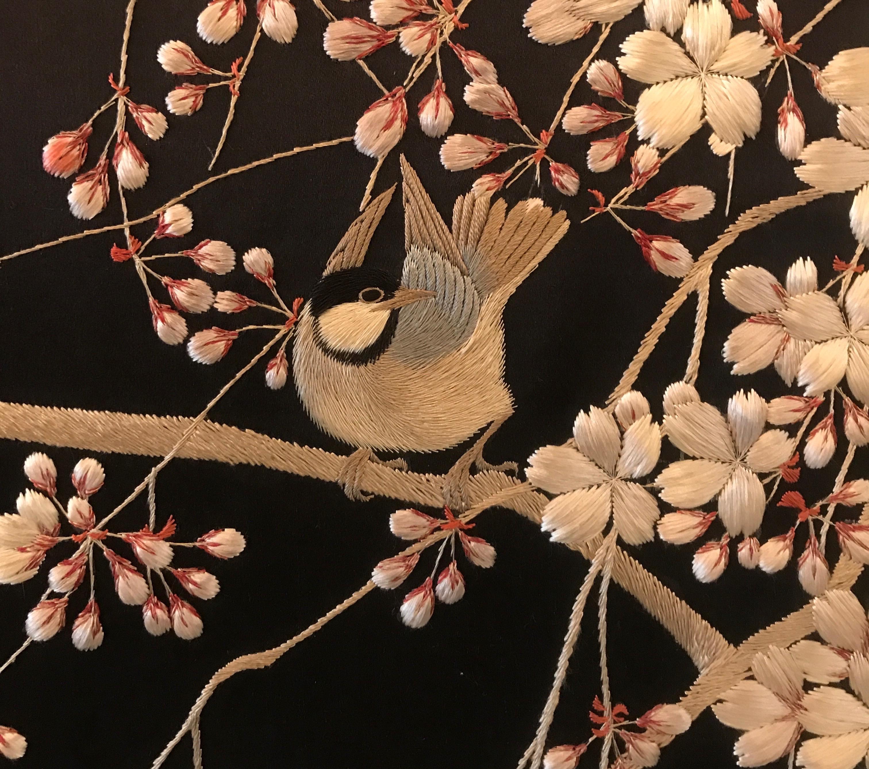Magnificent Set of 4 Antique Japanese Silk Needlework Framed Panels, circa 1890 6