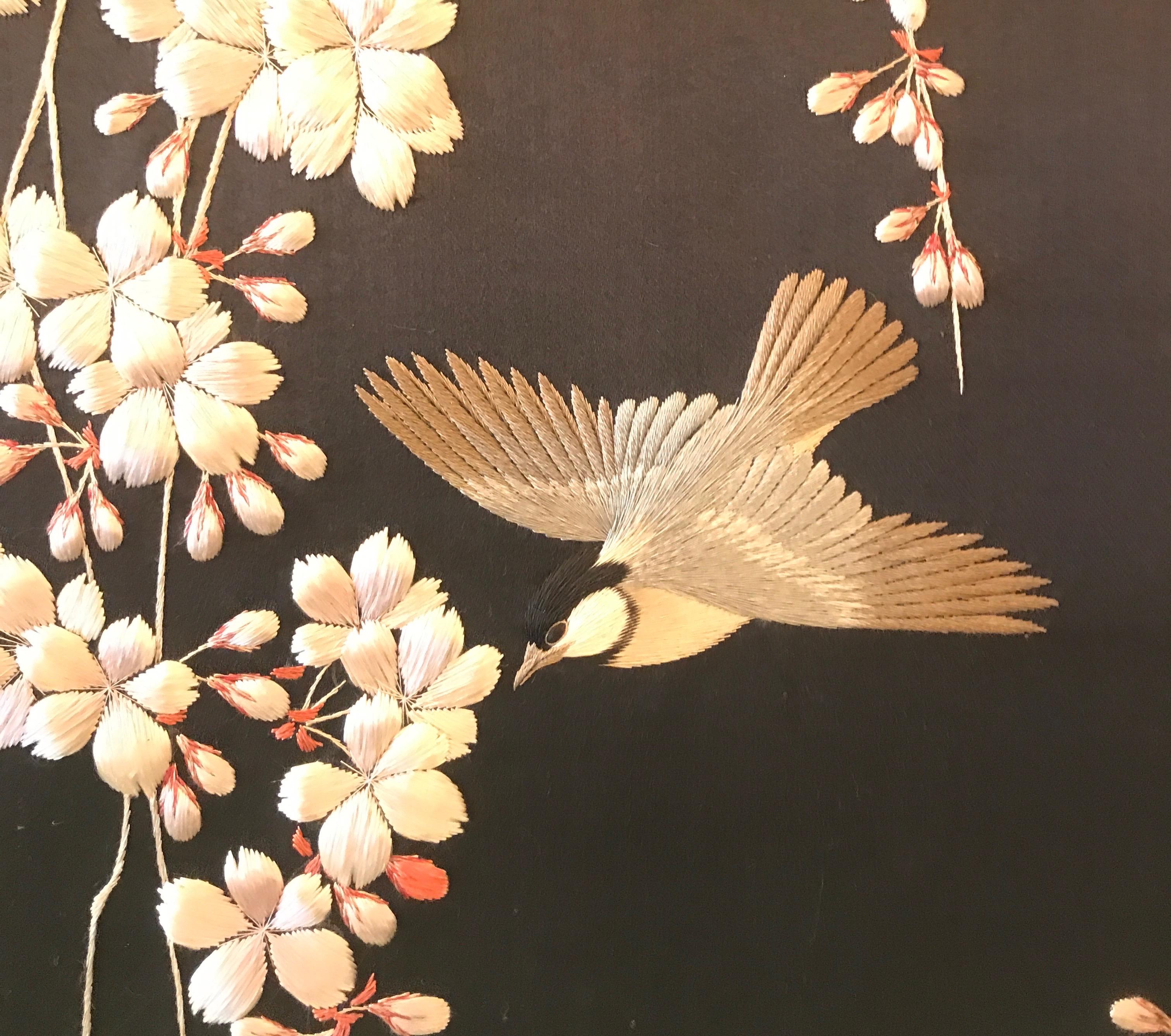 Magnificent Set of 4 Antique Japanese Silk Needlework Framed Panels, circa 1890 8