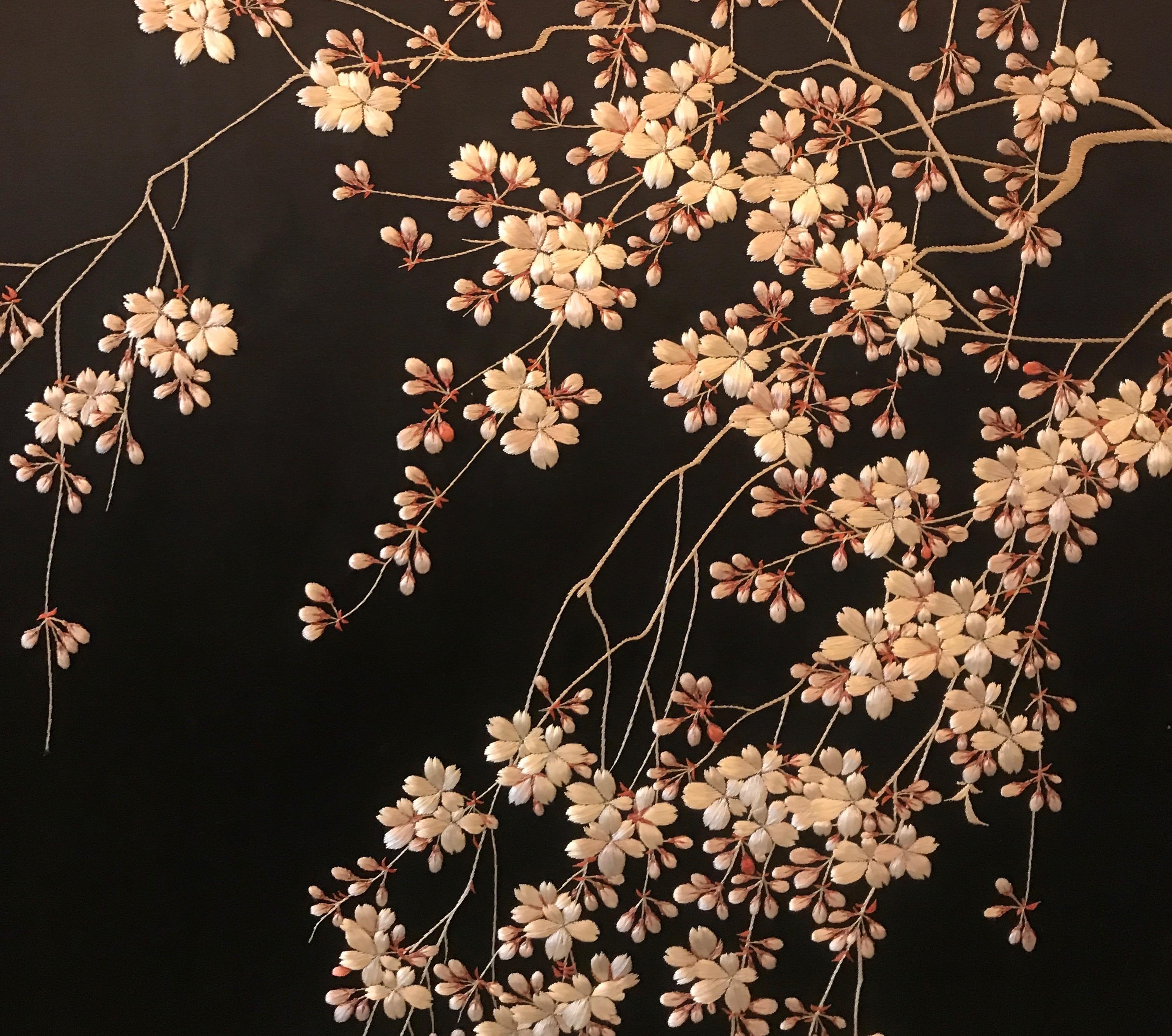 Magnificent Set of 4 Antique Japanese Silk Needlework Framed Panels, circa 1890 1