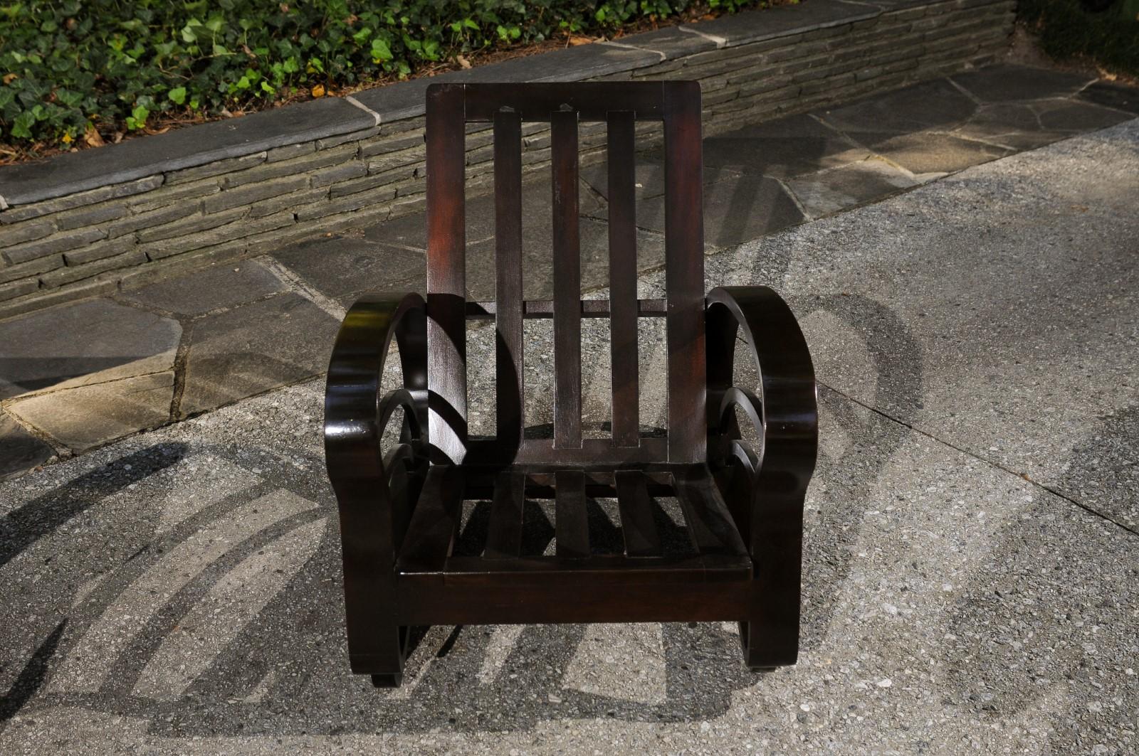 Prächtiger Satz von 4 Espresso Art Deco Plantation Liegestühlen, Kuba, um 1935 im Angebot 6