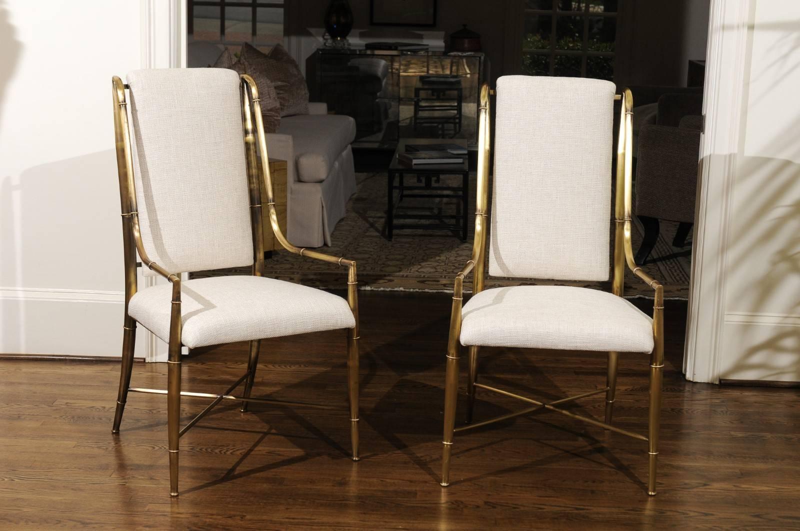 Laiton Magnifique ensemble de huit chaises de salle à manger par Weiman/Warren Lloyd pour Mastercraft en vente