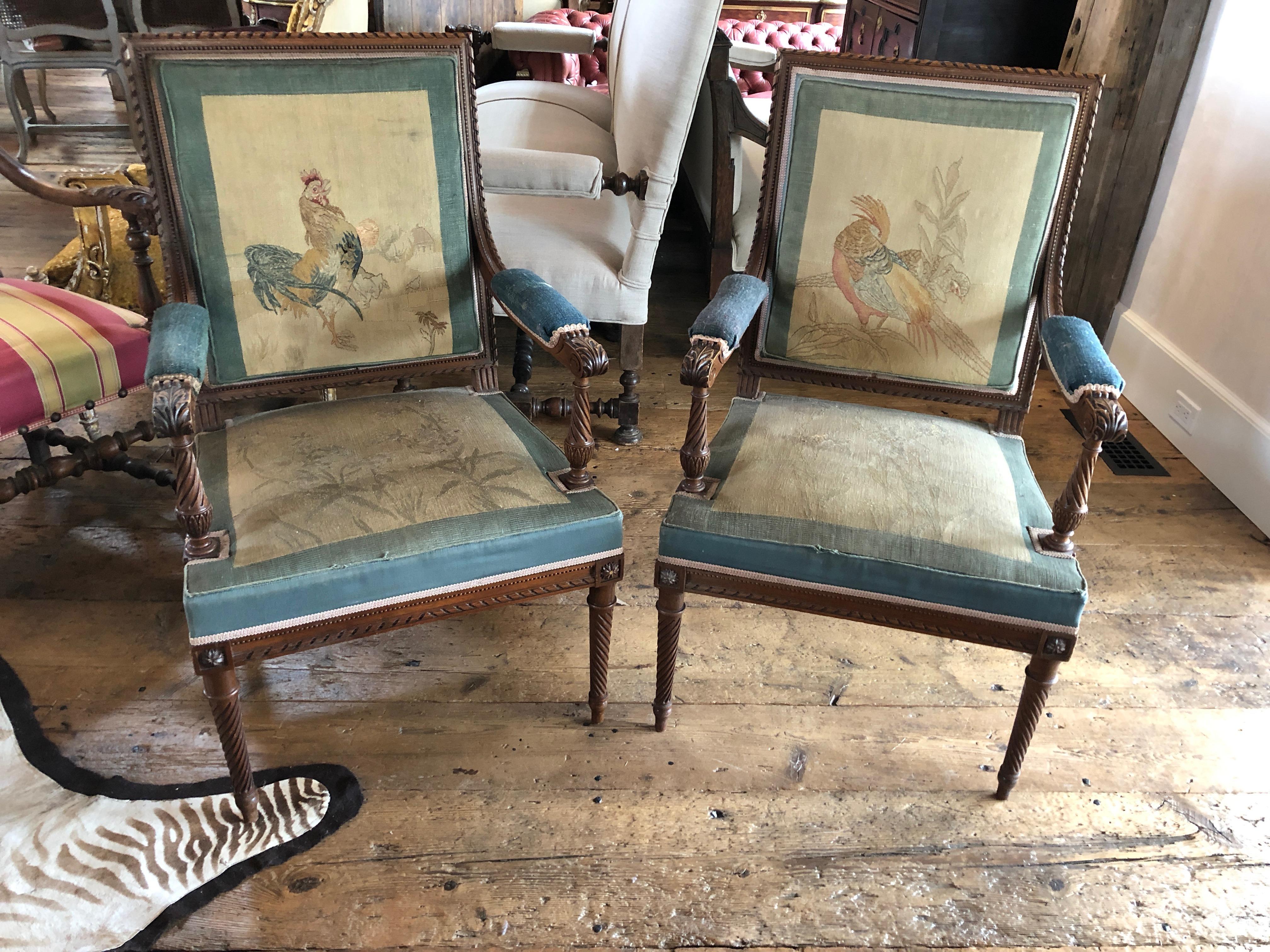 Magnificent Set of French Antique Louis XVI Aubusson Tapestry Dining Chairs 8